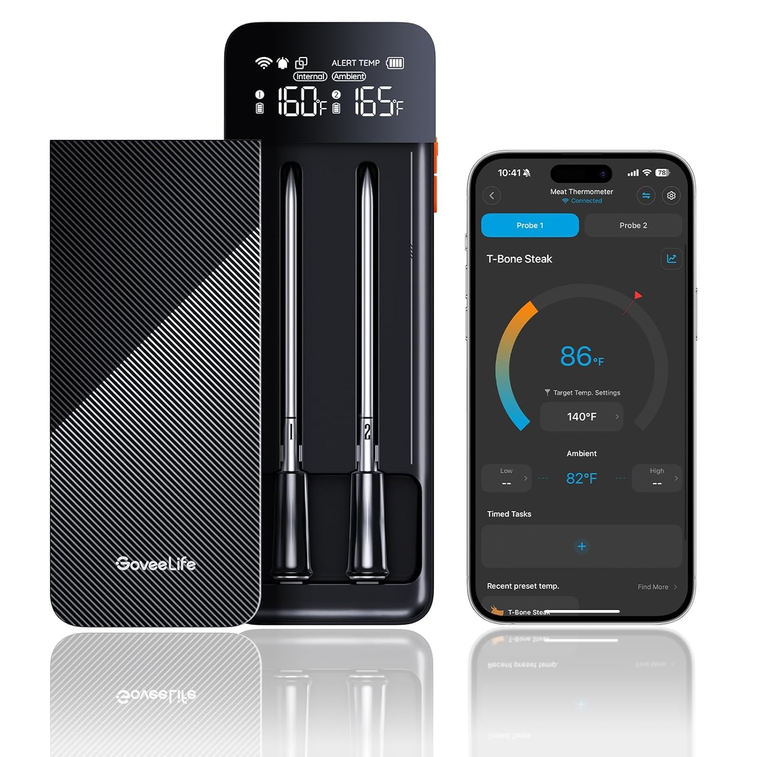 GoveeLife Smart Wireless Meat Thermometer 2 Probes with Stable Bluetooth WiFi Transmission, Digital Oven Thermometer with Accuracy±1.8℉, IP68, Charge Magnetic Base, Alarm, for BBQ, Grill, Smoker