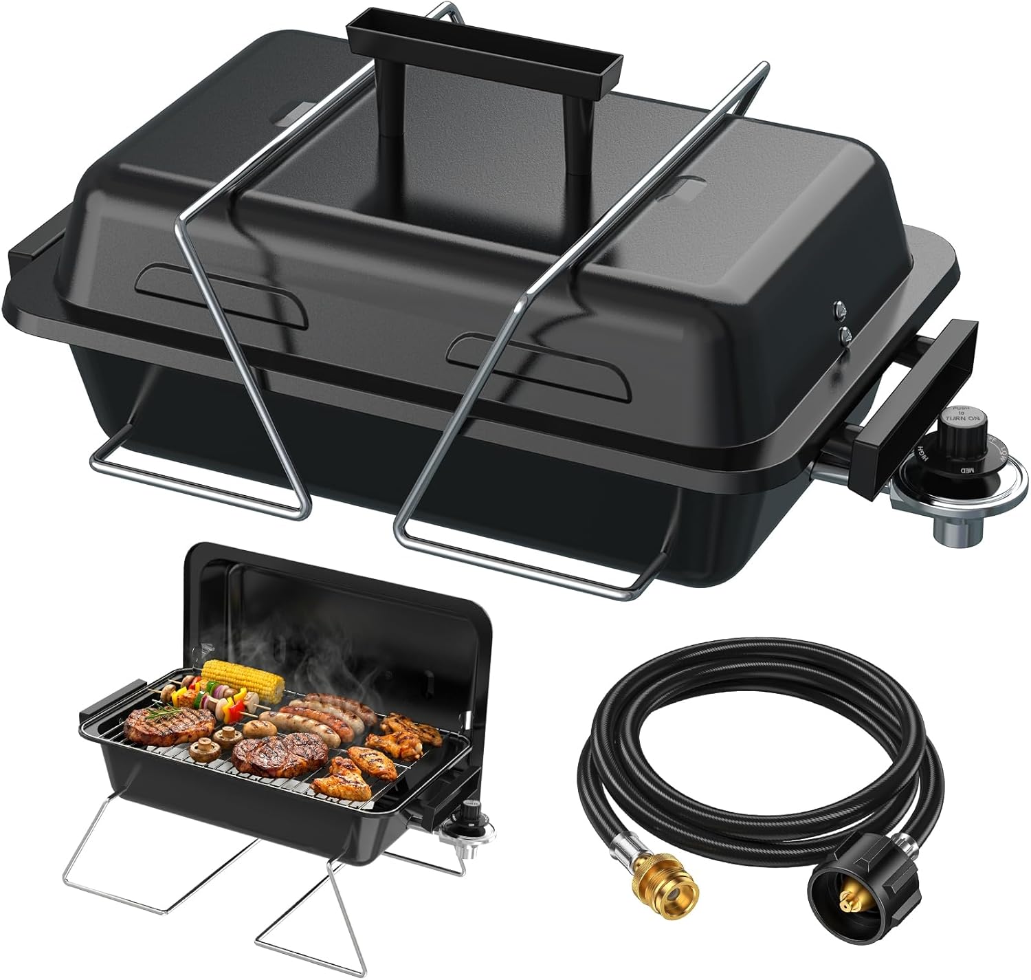 BESTFIRE Portable Propane Gas Grill with New 2-in-1 Valve – Compatible with Large Tank & Small Cylinder, Gas Grill with Foldable Legs & Adjustable Regulator,Heavy Duty, Perfect for Outdoor Camping
