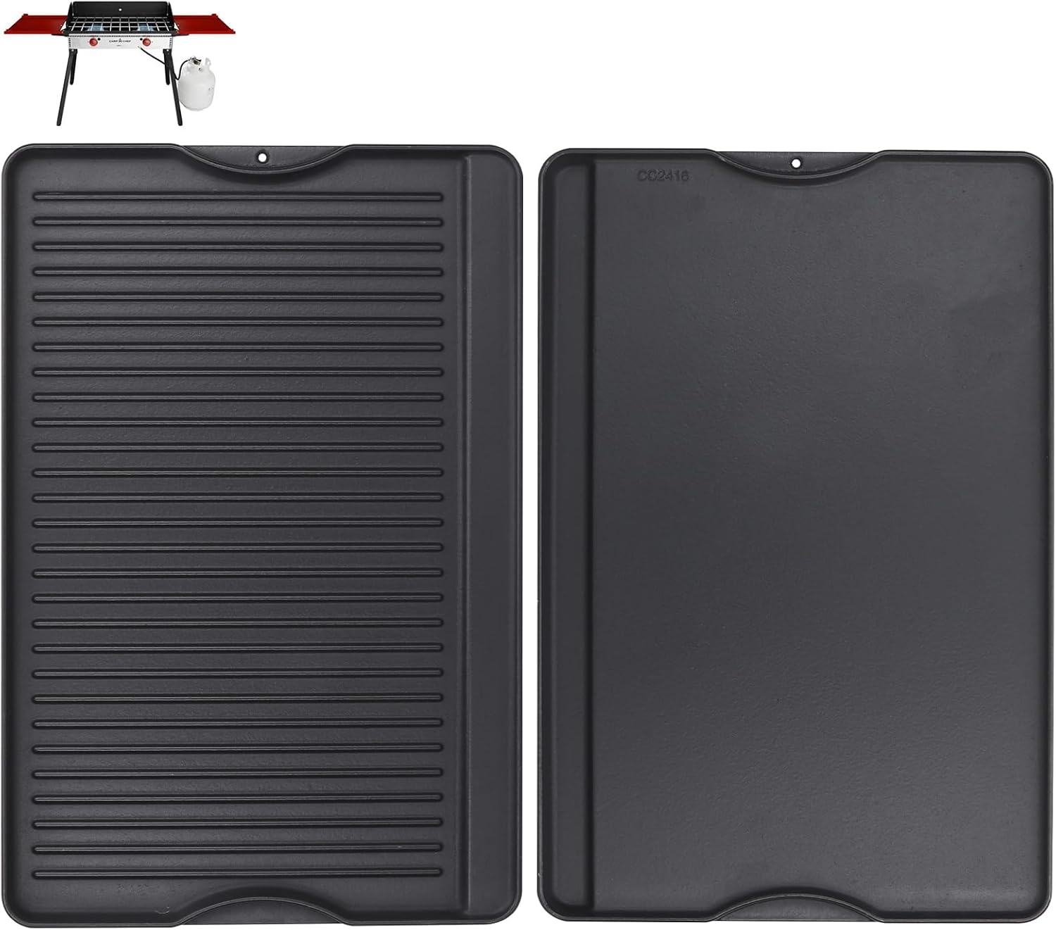 24″ X 16″ Reversible Cast Iron Griddle for Camp Chef, Flat Top Plate for Gas/Stove/Charcoal/Propane Grill, Universal 4 Burner Stove Top Griddle for Outdoor Cooking & Camping Accessories