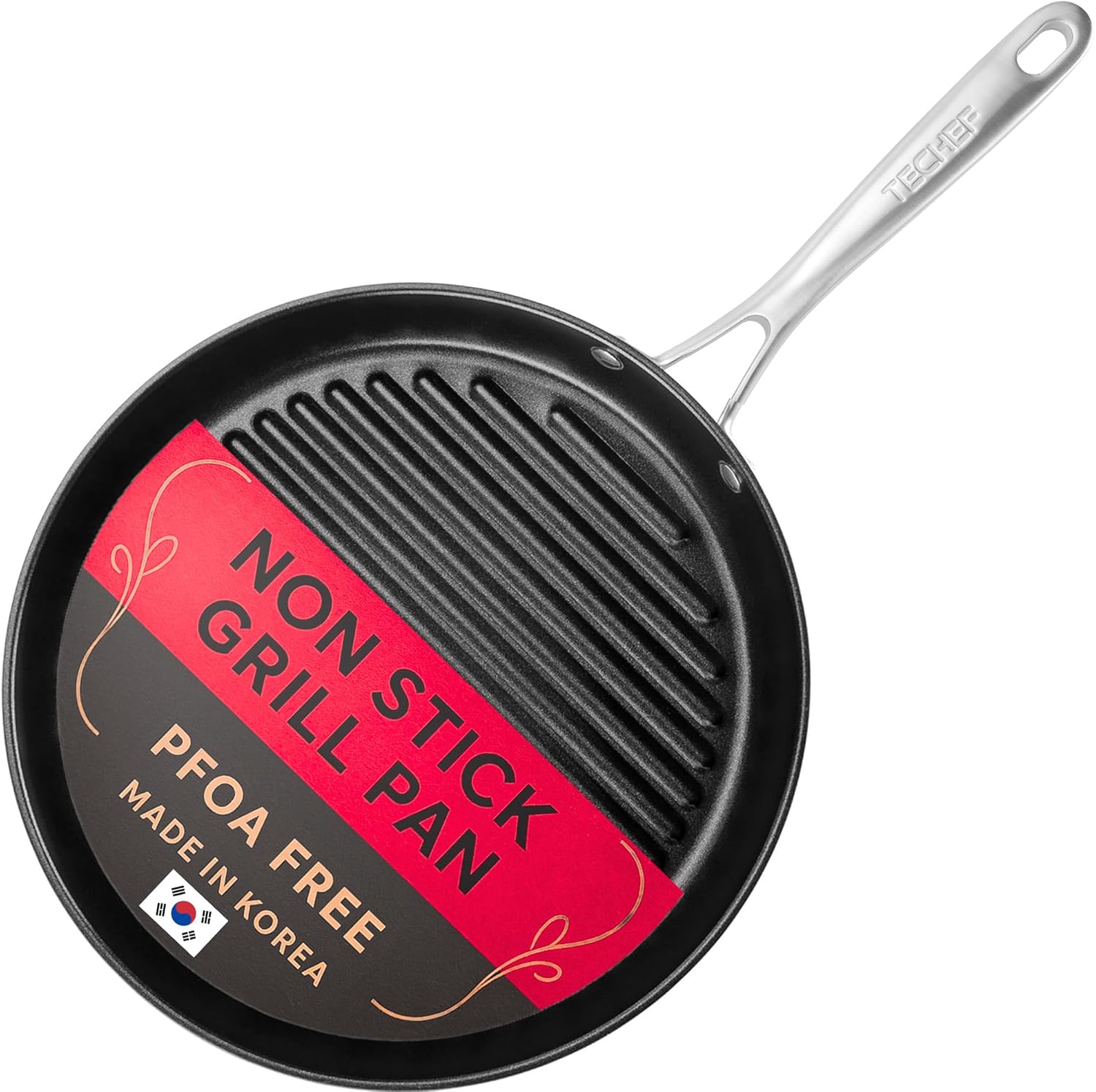 TECHEF – Onyx Collection, 12-inch Grill Pan For Stove Top, Nonstick Grill Pan For indoor cooking, PFOA-Free, Heavy-Duty Aluminum, Made In Korea (No Induction)