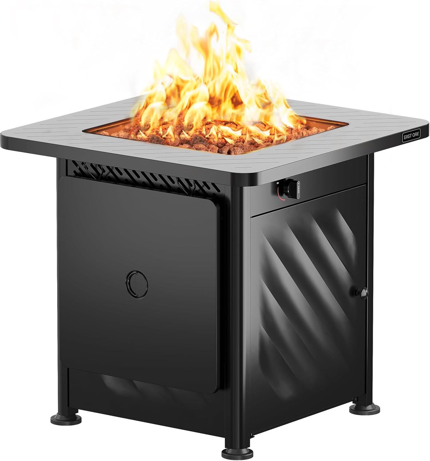 East Oak 28” Outdoor Propane Fire Pit Table | 52,000 BTU Gas Fire Pit for 2-4 People with Space-Saving Hock Lid, Mesh Pocket & Lava Rocks | CSA Certified Safe for Patio, Deck, Backyard, Black