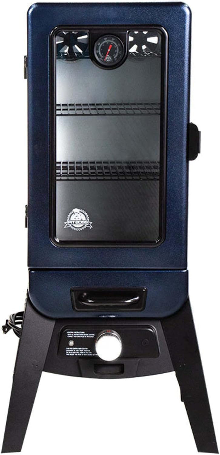 Pit Boss 3-Series Electric Vertical Smoker with Analog Controller, 748-Sq. In. 4-Rack Cooking Space, 100°F to 325°F Temperature Range, 1,650‑Watt Heating Element, Meat Probe, Blue Hammertone