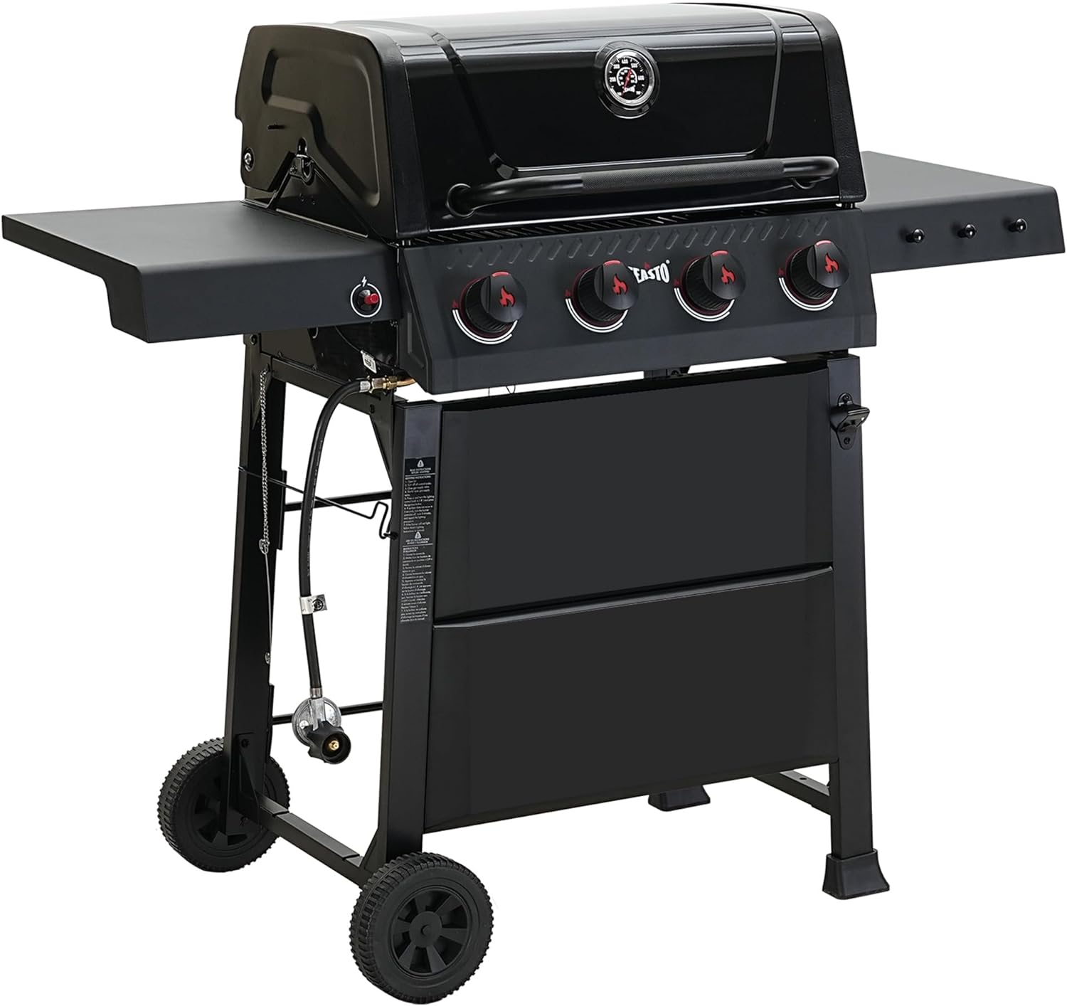 Feasto 4-Burner Gas BBQ Grill with Side Tables, 36,000 BTU Outdoor Propane Grill with Premium Enameled Coated Chamber Body & Porcelain-Enameled Grates for Deck Party & Patio BBQ, 559 Sq. In., Black