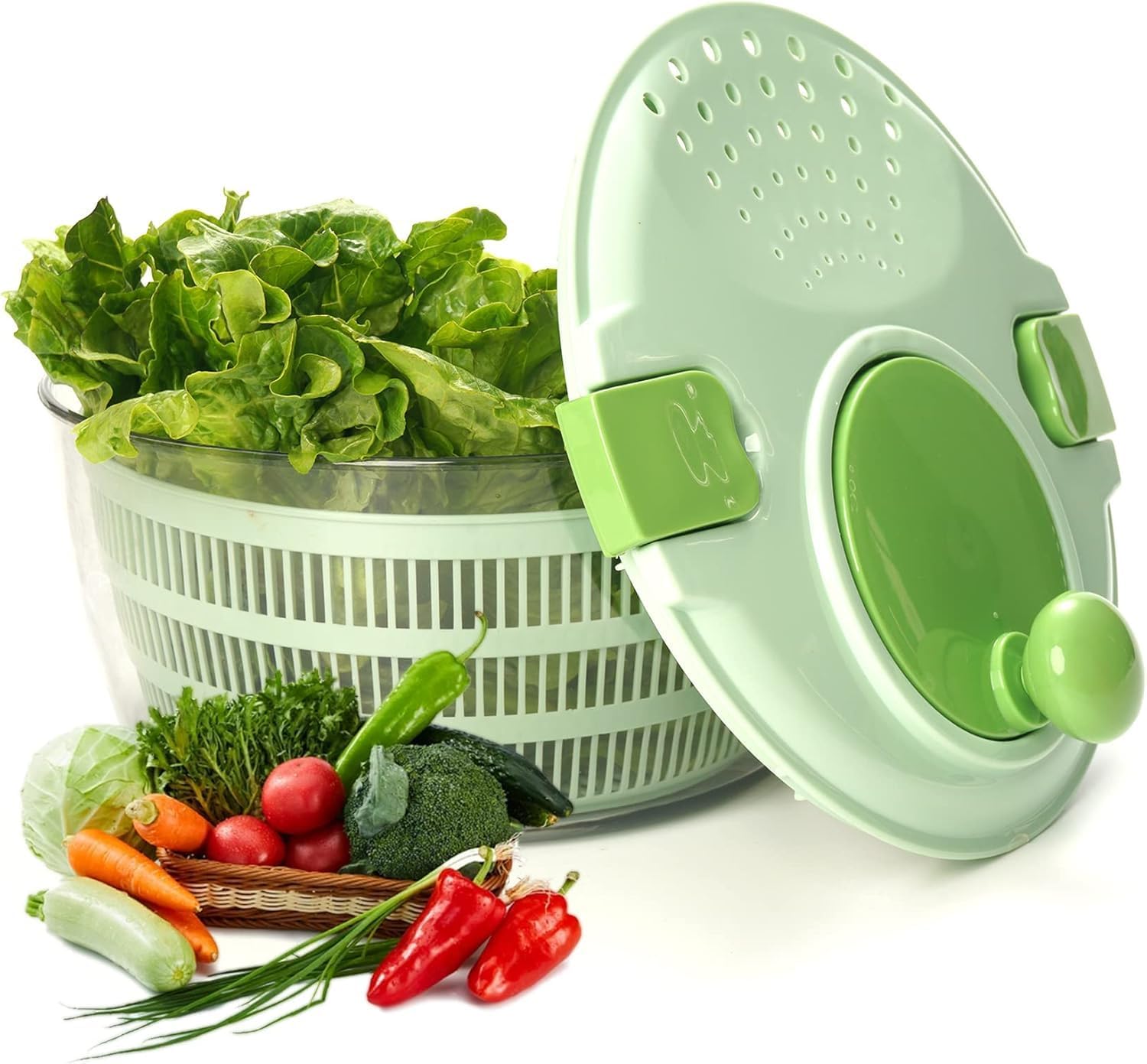 Salad & Lettuce Spinner,Large 4.2L – Quick Dry Fruit & Vegetable Washer with Locking Lid,Ergonomic Handle,BPA-Free (Green),Easy for Salads and Faster Food Prep