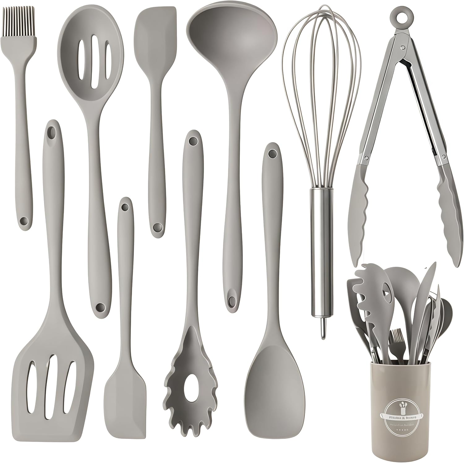 Silicone Kitchen Utensils Set,10 PCS Cooking Kitchen Utensils Set, Nonstick Kitchen Utensils 446°F Heat-Resistant Cookware Kitchen Tools of Spoon,Brush,Whisk,Spatula,Turner Tongs(Khaki)