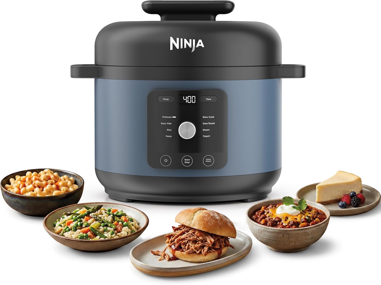 Ninja HyperHeat 9-in-1 Electric Pressure Cooker | 6.5 Qt Multi Cooker with Sear/Sauté, Slow Cooker, Rice Cooker, Sous Vide | 1200W | Fast Cooking, PFAS-Free Pot | Blue Macaron | PC201