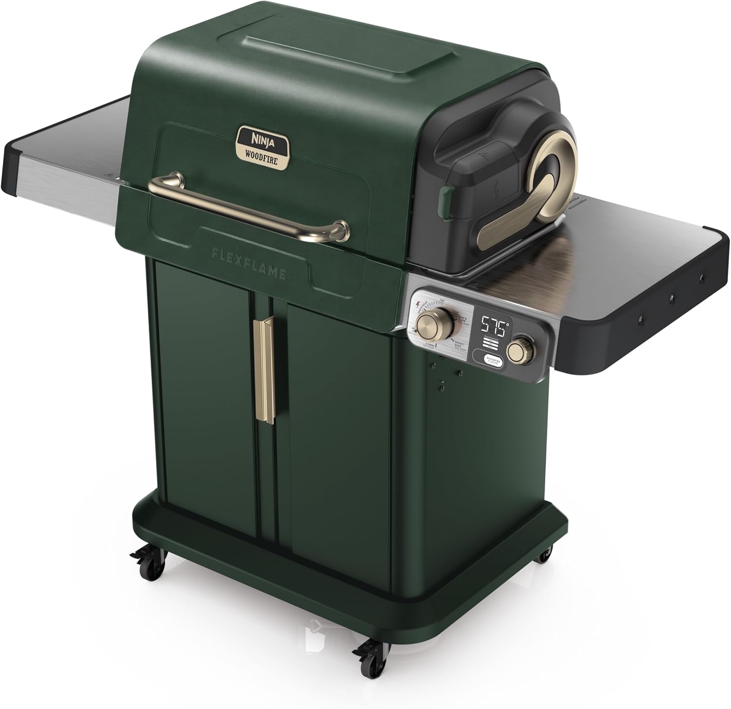 Ninja FlexFlame Grill and Smoker | Electric and Propane Grill, Roaster, BBQ Grill | 5-in-1 Cooking System | 3 Burner | Digital Control | Outdoor Cooking, Griddle, Pizza Maker | Green | PG301GN