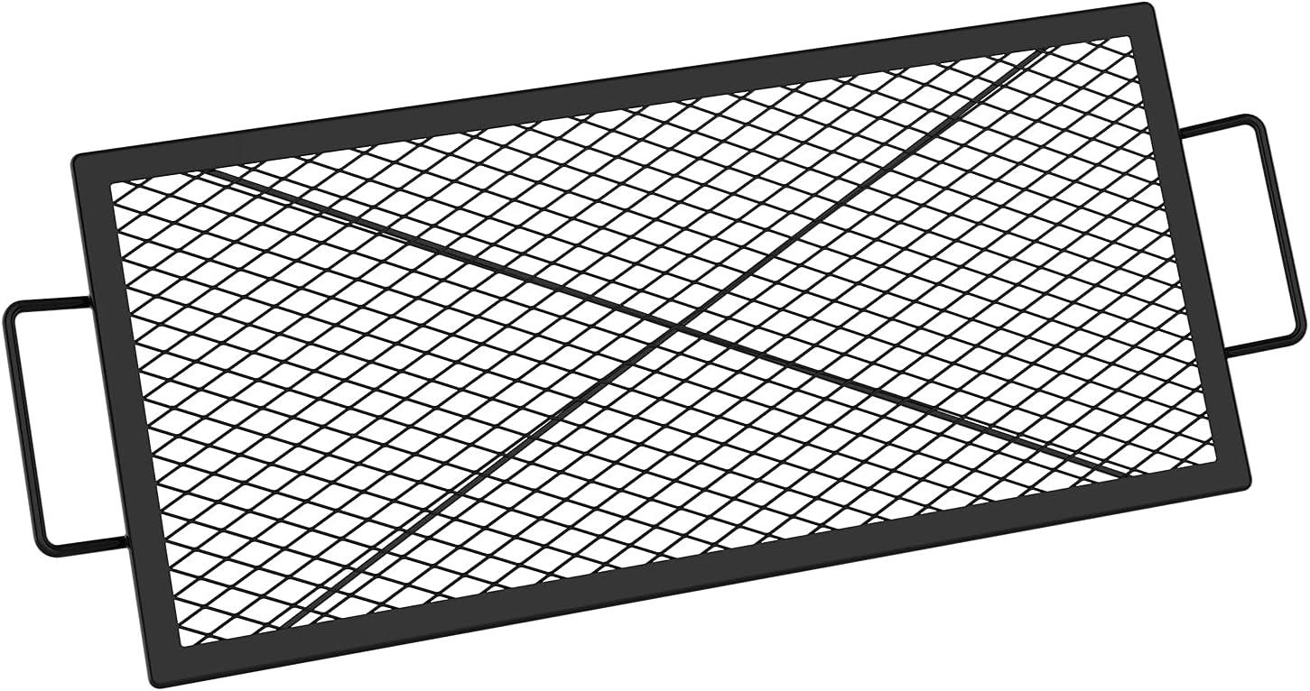 onlyfire Fire Pit Grill Grate, Heavy-Duty Steel Cooking Grate with X-Marks Design for Outdoor BBQ, Camping, Group Gatherings – 32“ X 15”