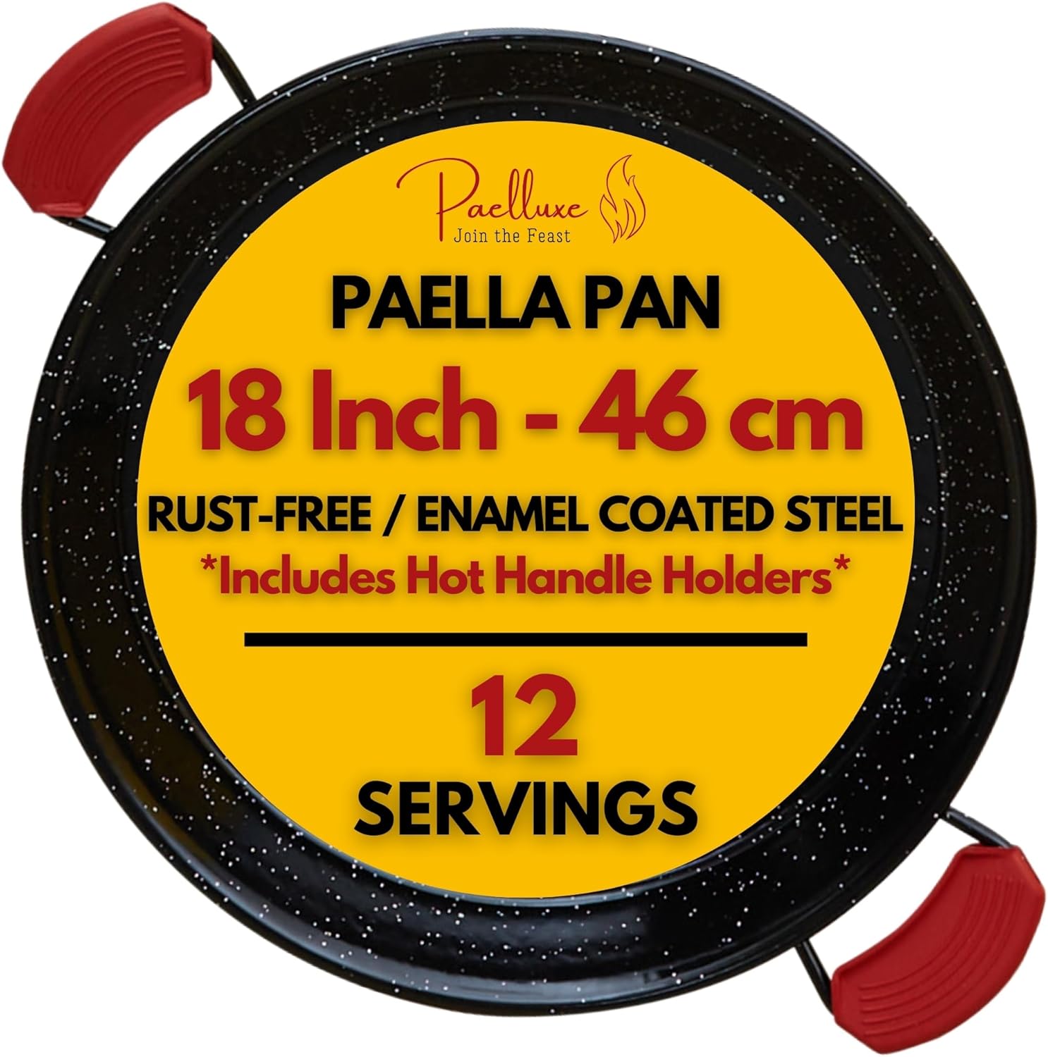 Paelluxe Paella Pan – Enamelled, No-Rust Steel Skillet – Perfect for Propane & Gas Burners – Indoor & Outdoor Cooking Cacerola Paellera Sarten – 18 Inch, for 12 Servings