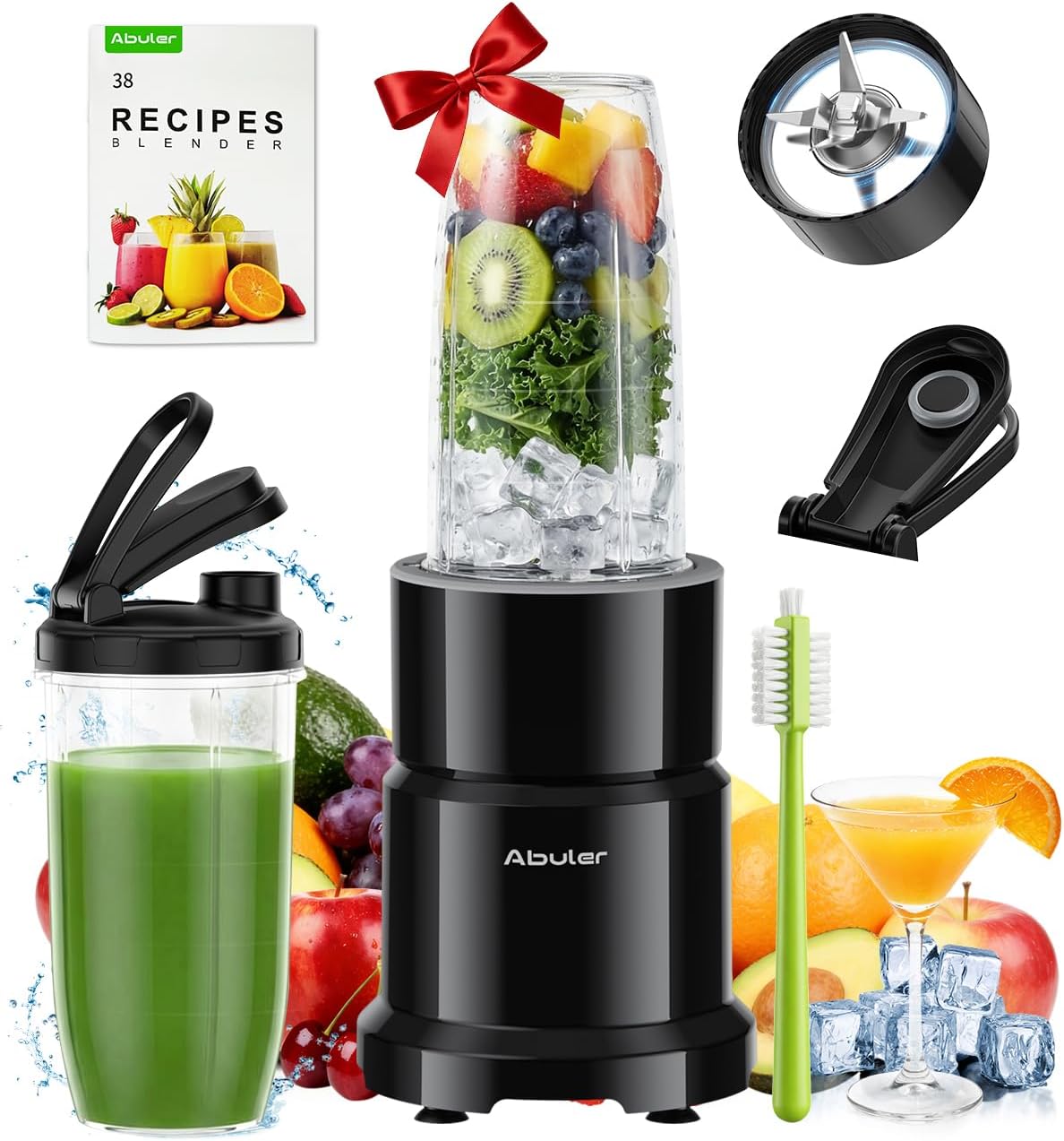 Blender for Smoothie, Abuler 1200W Personal Blender for Shake and Smoothies for Kitchen with 2 No-BPA 20oz Portable Cups, Single Serve Smoothies Maker Mixer for Juices, Nutritious Recipe