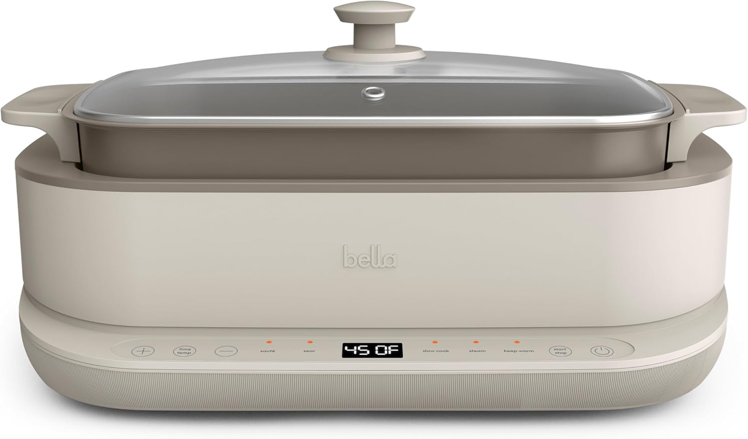 bella 6.0 QT Multi-Cooker, Ceramic Nonstick Coating, 4-in-1 Versatility, 4 cooking functions, Slow Cook, Sear, Saute, Steam, Serves 7 people, Dishwasher Safe Pot & Tempered Glass Lid, Tangle Free Cord Wrap, Oatmilk