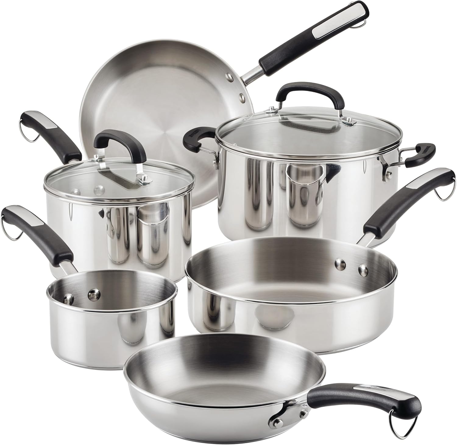 Farberware Brilliance Stainless Steel Cookware Set, 10 Piece Pots and Pans Set