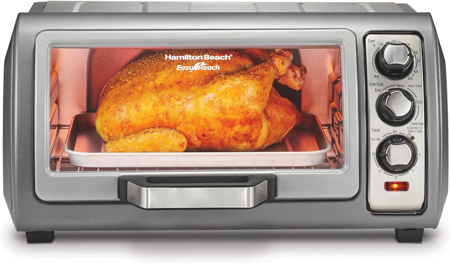 Hamilton Beach 6 Slice Convection Toaster Oven With Easy Reach Roll-Top Door, Bake, Broil & Toast Functions, Auto Shutoff, Silver (31123DA)