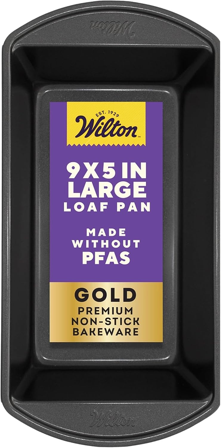 Wilton Gold Non-Stick Bakeware Large Loaf Pan – Baking Pan for Breads, Pound Cake & More – Even Heat Distribution & Extended Handles – Made Without PFAS – 9.25 x 5.25 x 2.75 Inch