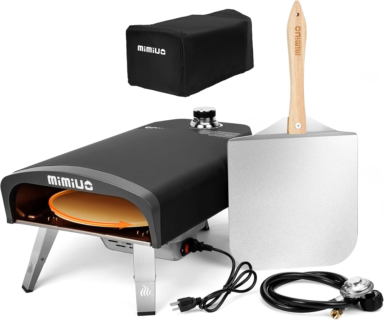 Mimiuo Outdoor Gas Pizza Oven with Automatic Rotating Stone – 39 lbs Heavy Duty Propane Pizza Stove 14 Inch for Backyard Camping, Bakes Pizza in 60 Seconds, Includes Pizza Stone, Peel & Cover