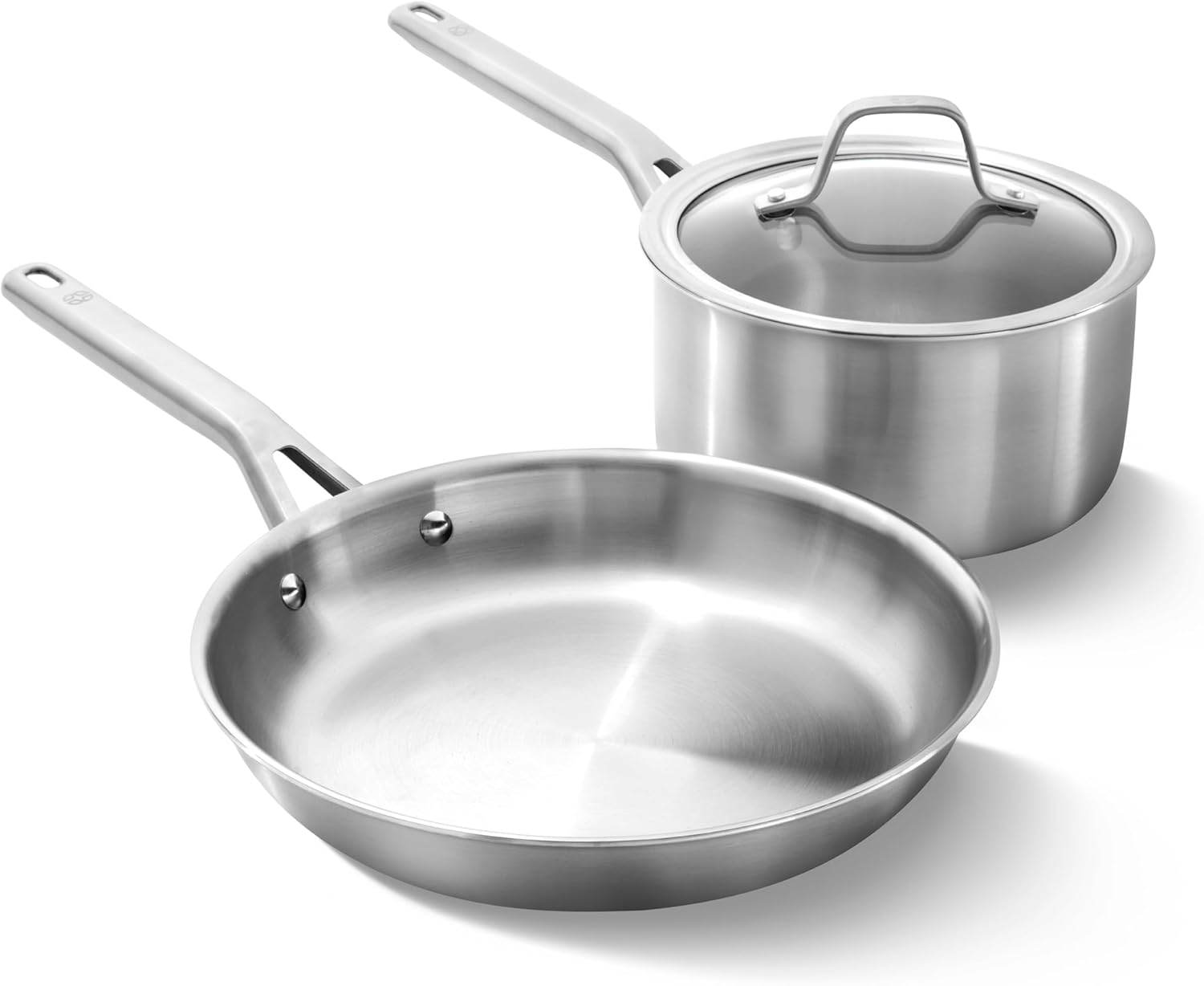 Calphalon Brushed 3-Ply Stainless Steel Cookware Set w/Turbo Heat Tech 3 Piece Includes Fry and Sauce Pan Set, Induction, Oven Safe 450F, Brushed Stainless Silver