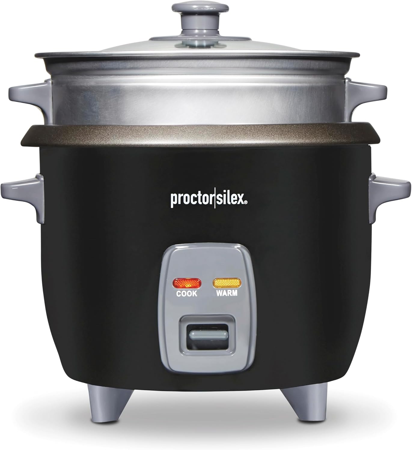Proctor Silex Rice Cooker & Food Steamer, 6 Cups Cooked (3 Cups Uncooked), Includes Steam and Rinsing Basket, Black (37510)