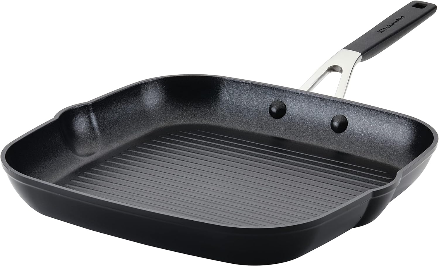KitchenAid 84808 Hard Anodized Nonstick Square Grill Pan/Griddle with Pour Spouts, 11.25 Inch – Onyx Black