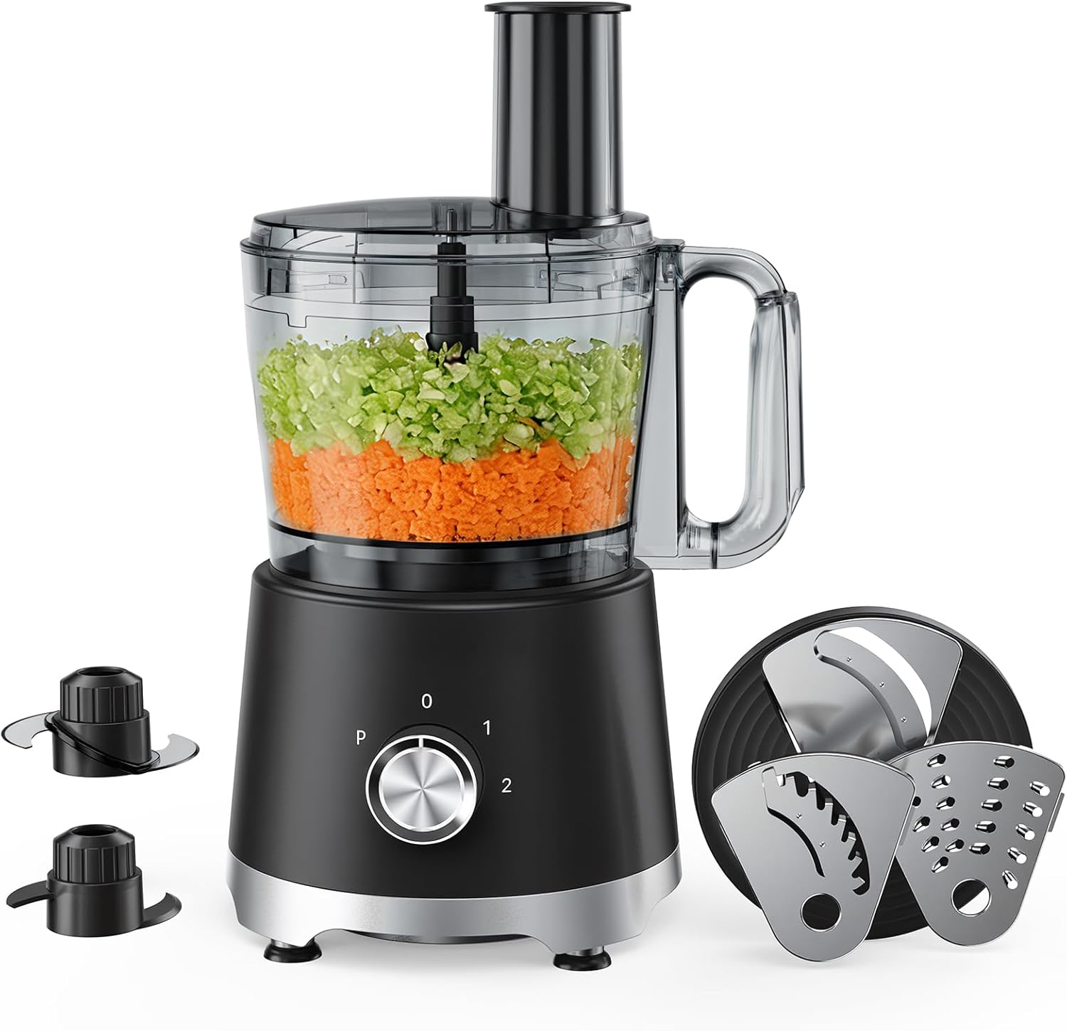 NEWBULIG 10.5 Cups Food Processor, Versatile Food processors with 5 Blades, 600W Powerful Meat Grinder for Slicing, Shredding, Chopping, Kneading, Dishwasher Safe, for Meat, Vegetables, Fruit, Dough