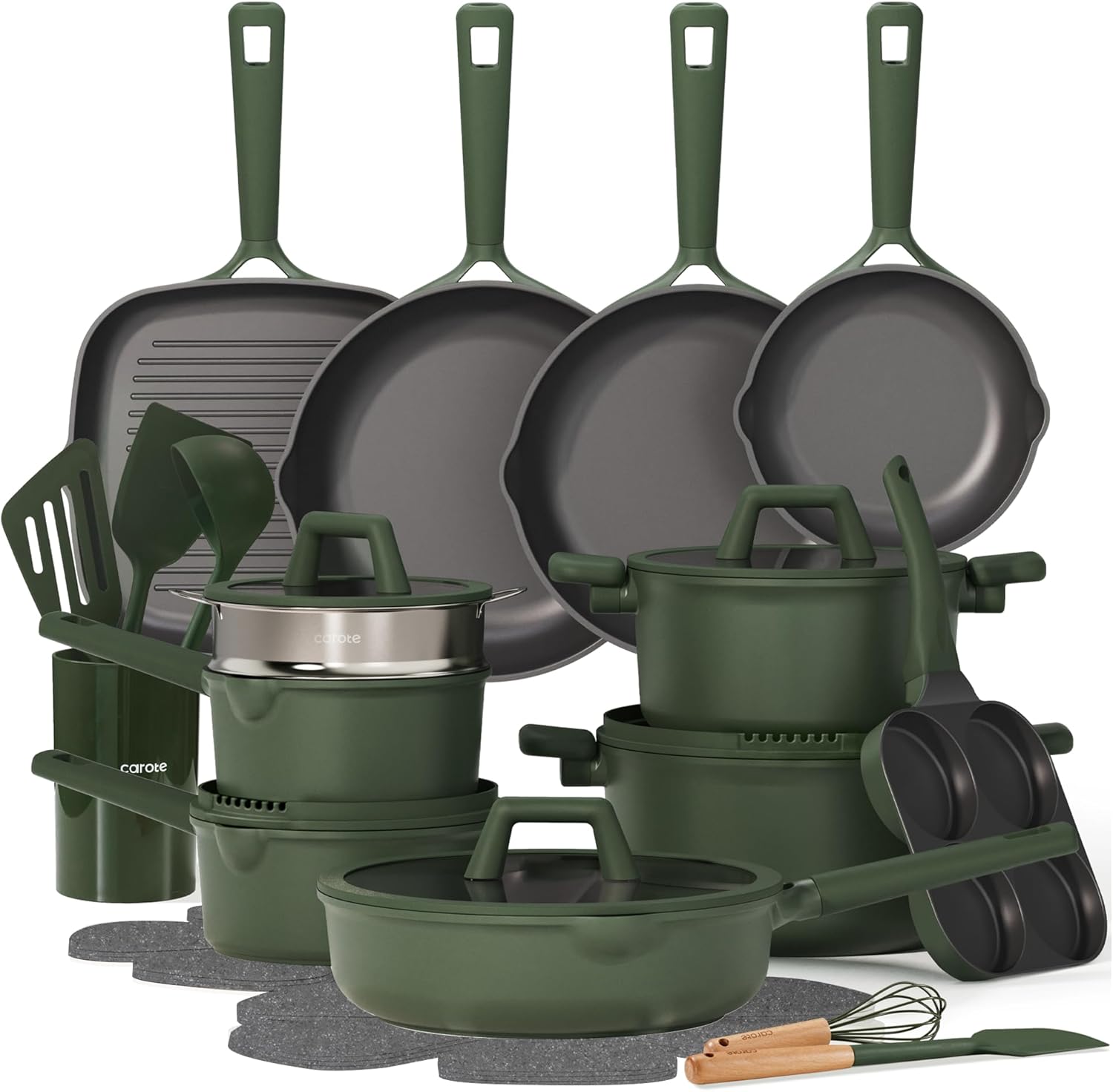 CAROTE 31PCS Pots and Pans Set, Nonstick Cookware Set Kitchen Non Stick Induction Titanium Cookware Non-toxic Granite Cooking set, PFOA Free