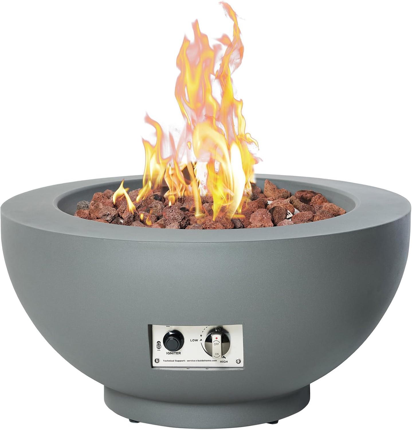 28-Inch Fire Table, 55,000 BTU Outdoor Propane Fire Pit, Patio Round Fire Bowl Gas Firepit with Lid, Lava Rocks, Cover, Pre-Attached 10 ft Propane Hose, Gray