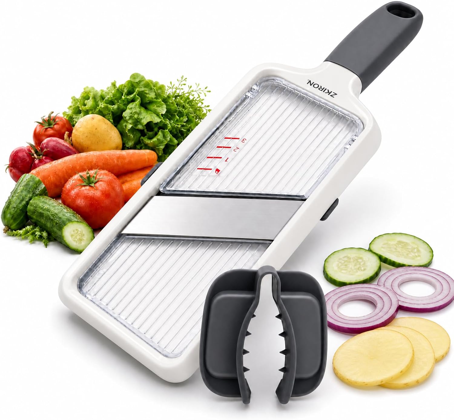 ZKIRON Handheld Mandoline Slicer for Kitchen – Adjustable 1-3mm Slicer Vegetable Cutter with Safety Hand Guard, Compact Potato Onion & Cucumber Slicer for Salads, Small-Medium Veggies & Meal Prep