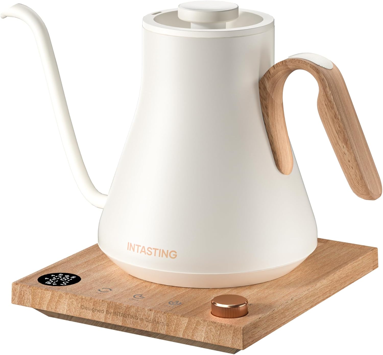 INTASTING Electric Kettle, Gooseneck Electric Kettle, ±1℉ Precise Temperature Control, Stainless Steel Interior, Quick Heating for Pour Over Coffee, Tea & Boiling Water, 0.9L (Cream White)