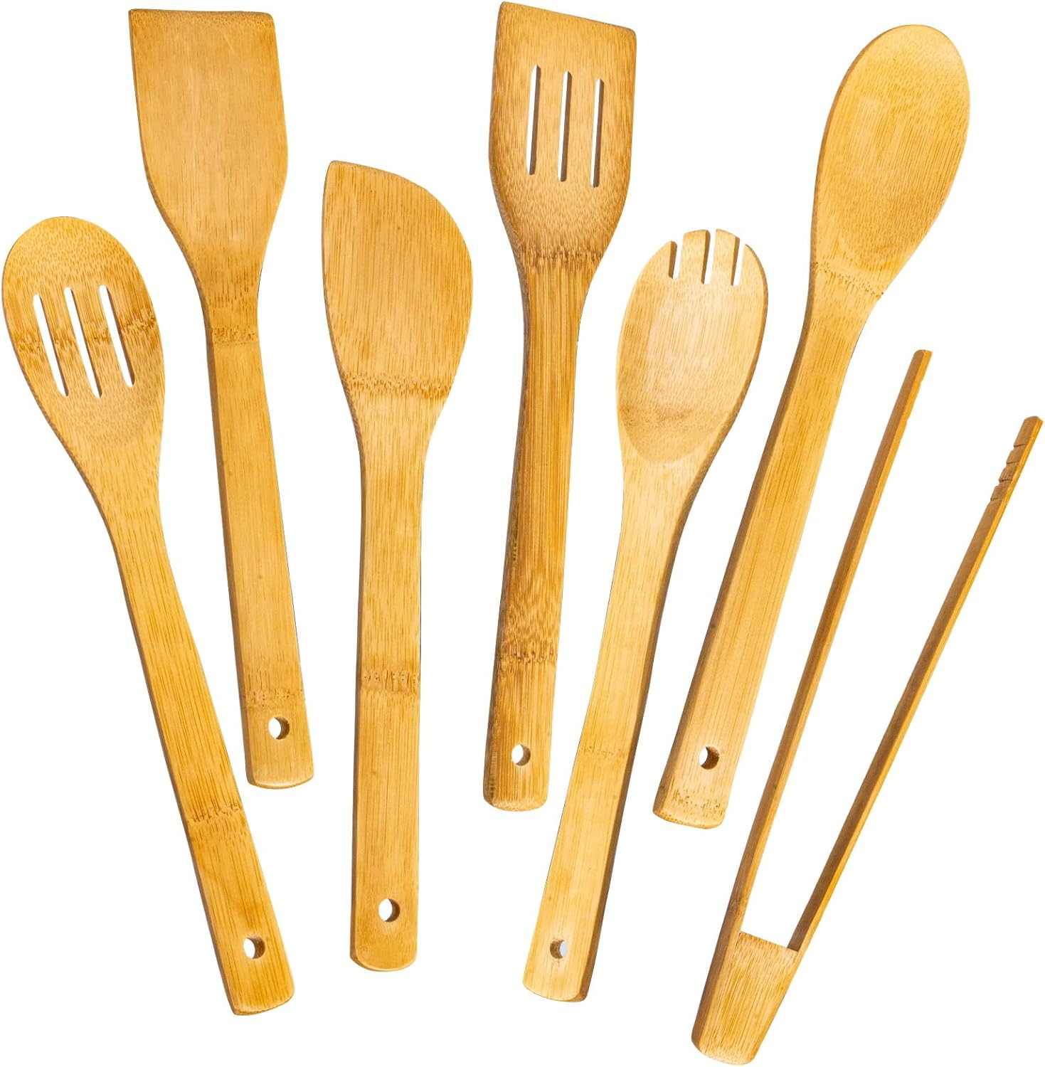 Eisinly Wooden Spoons for Cooking 7-Piece, Kitchen Nonstick Bamboo Cooking Utensils Set, Healthy Bamboo Wooden Spatula Spoon for Cooking