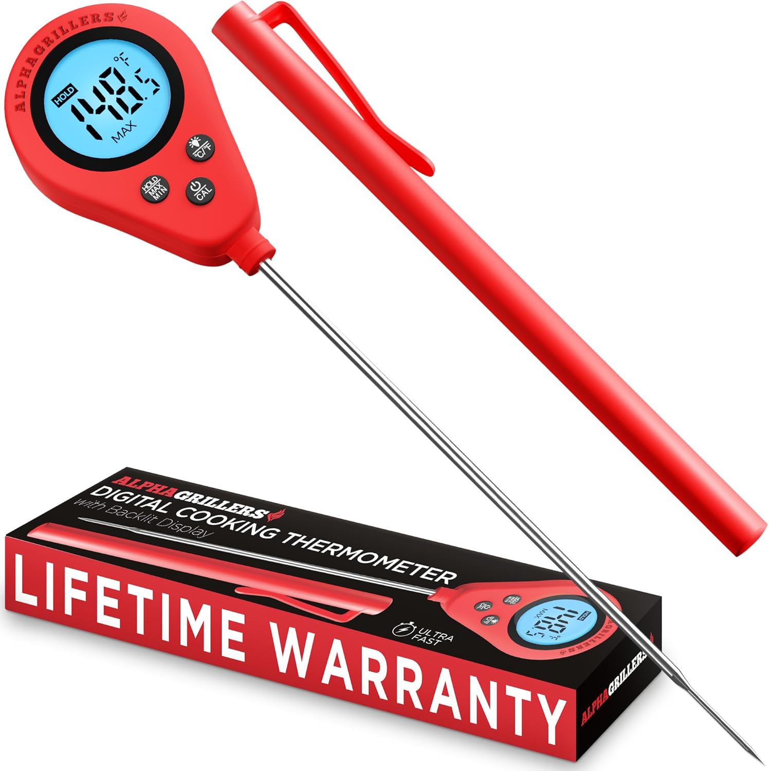 Alpha Grillers Instant Read Meat Thermometer, Digital Food Thermometer for Cooking, Bread Thermometer for Sourdough Baking, Fast Probe Kitchen Thermometer
