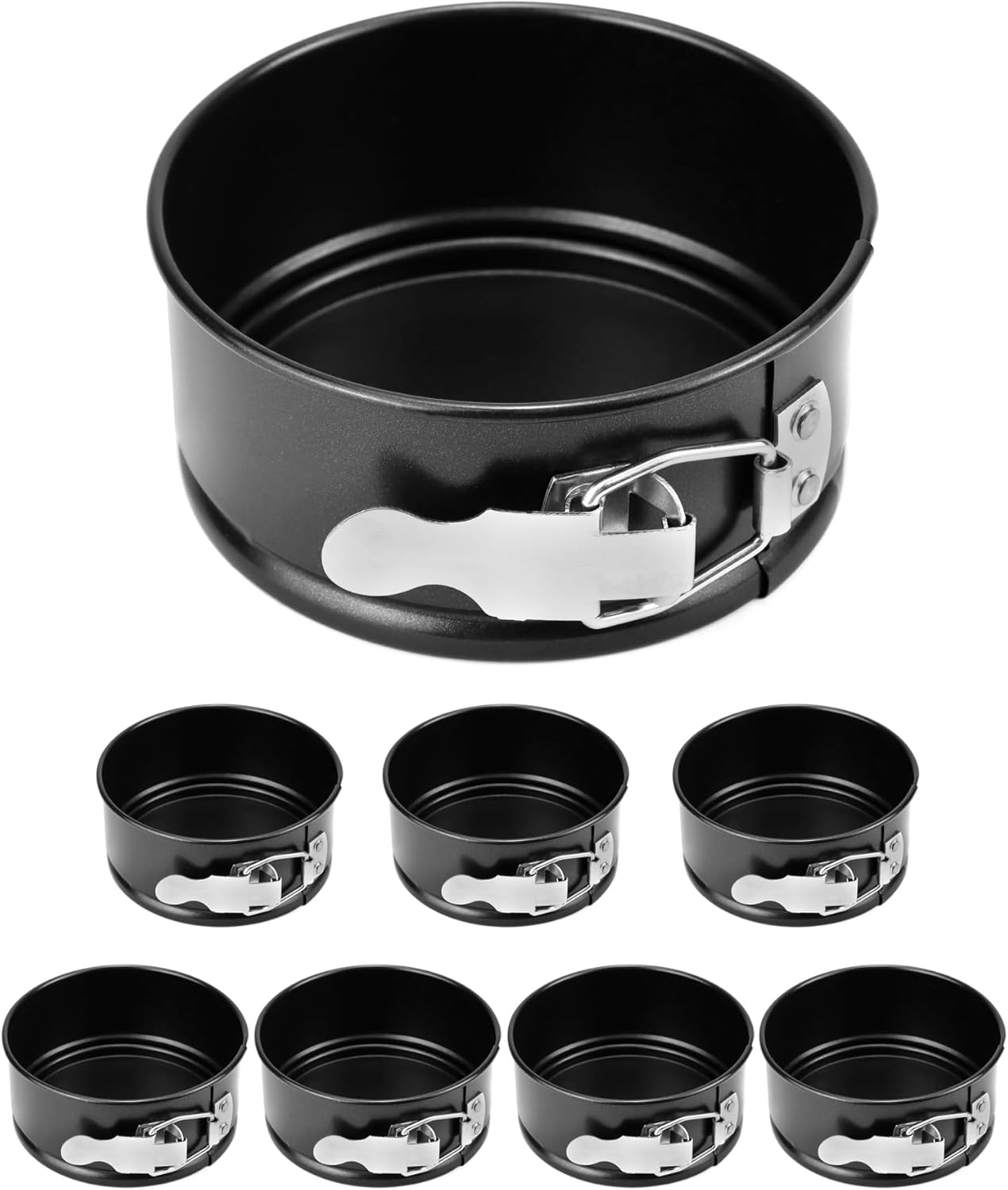 QWORK 4 Inch Springform Pan Set, Nonstick, Leakproof Mini Cheesecake Pans with Removable Bottom, Carbon and Stainless Steel Construction, 8 Pcs