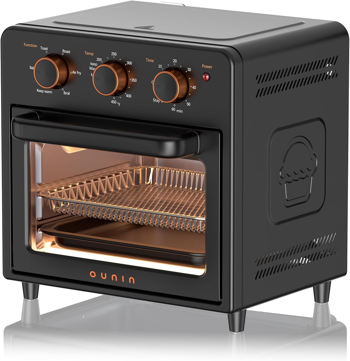 OUNIN Air Fryer Toaster Oven with Steam Infusion, 12L Compact Countertop Oven, 6-in-1 Stainless Steel Combo Bakes, Broils, Grills & Warms, Fast Preheat, 60-Minute Timer – Small Kitchen Friendly