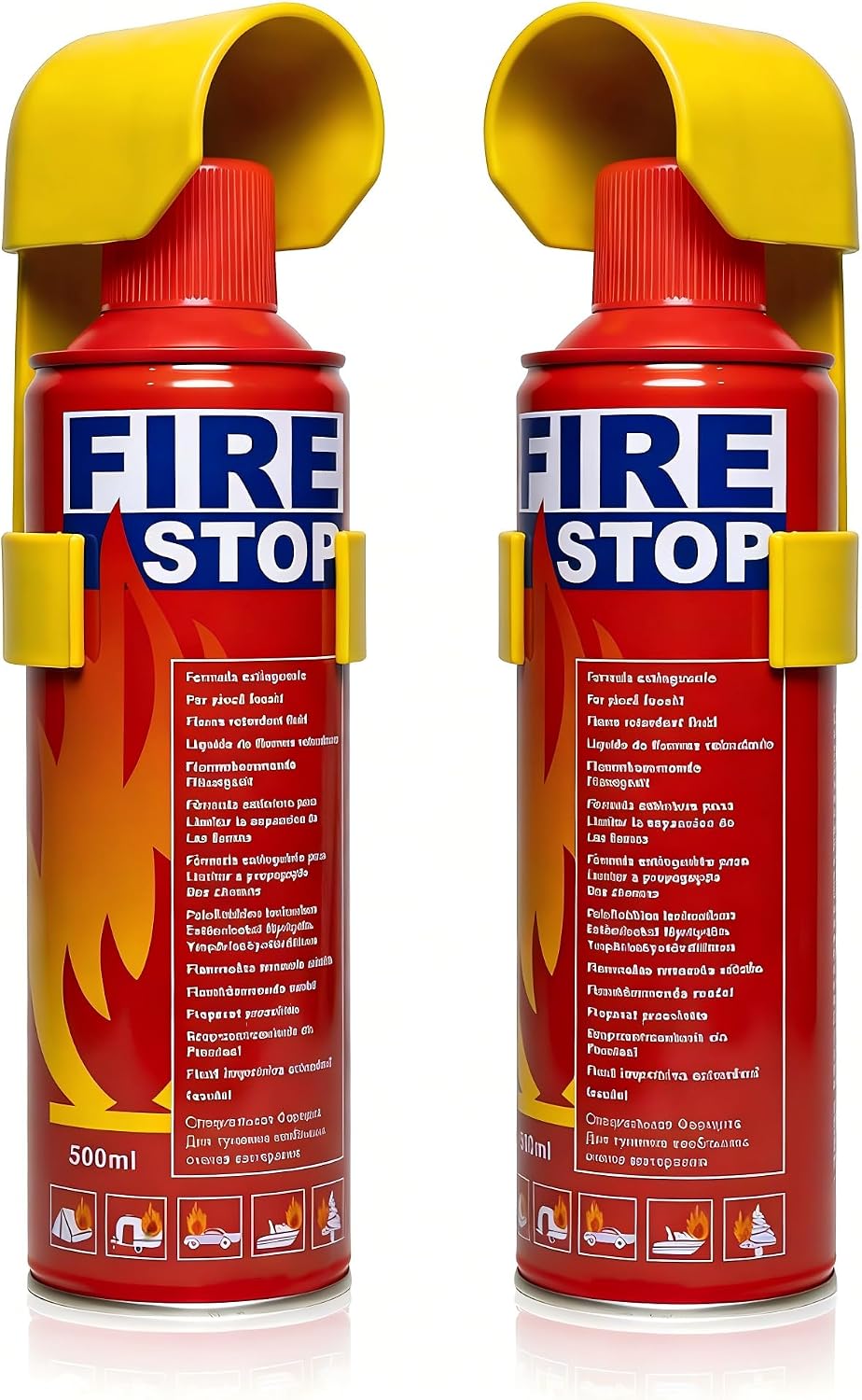 Fire Stop Spray 500ml 2-Pack – Multi-Purpose Aerosol Fire Extinguisher for Home, Kitchen & Car | Class A/B/C/K Portable Fire Suppression with Mounting Bracket, Non-Toxic & Mess-Free