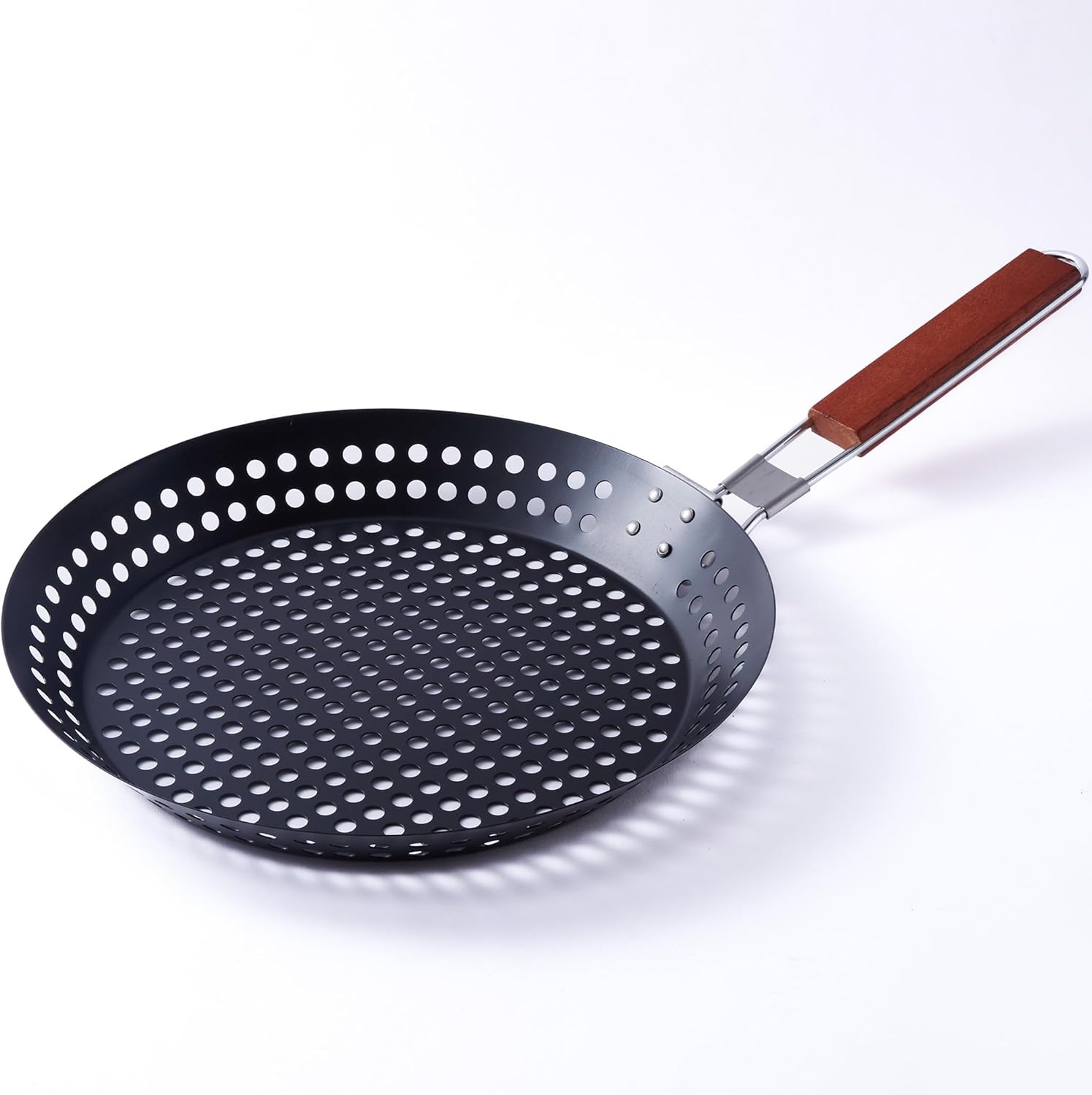 12-Inch Kozmatik Grill Pan Stovetop Turkish – Black Non-Stick Carbon Steel Grill Basket Vegetable with Handle | Vegetable Charring Pan for Stovetop & Grill