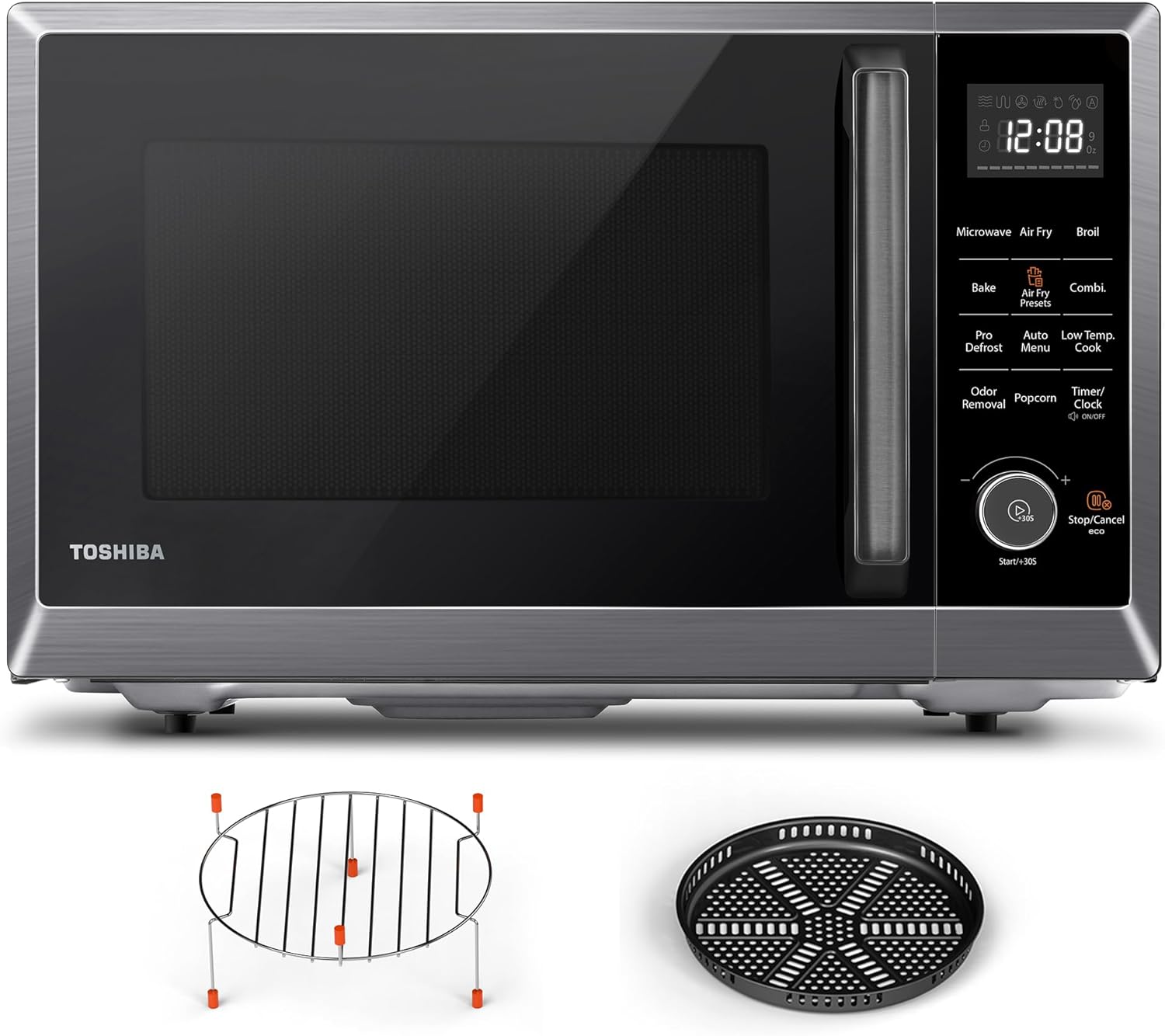 TOSHIBA Air Fryer Combo 8-in-1 Countertop Microwave Oven, with Convection, Broil, Odor Removal Mode, 12.4″ Position Memory Turntable, Child-Lock, 1.0 Cu.ft, Black Stainless Steel, ML2-EC10SA(BS) A