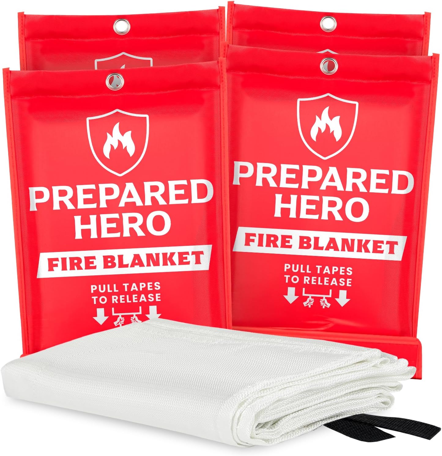 Prepared Hero Emergency Fire Blanket – 4 Pack – Fire Suppression for Kitchen, 39” x 39” Fiberglass Fire Blanket for Home