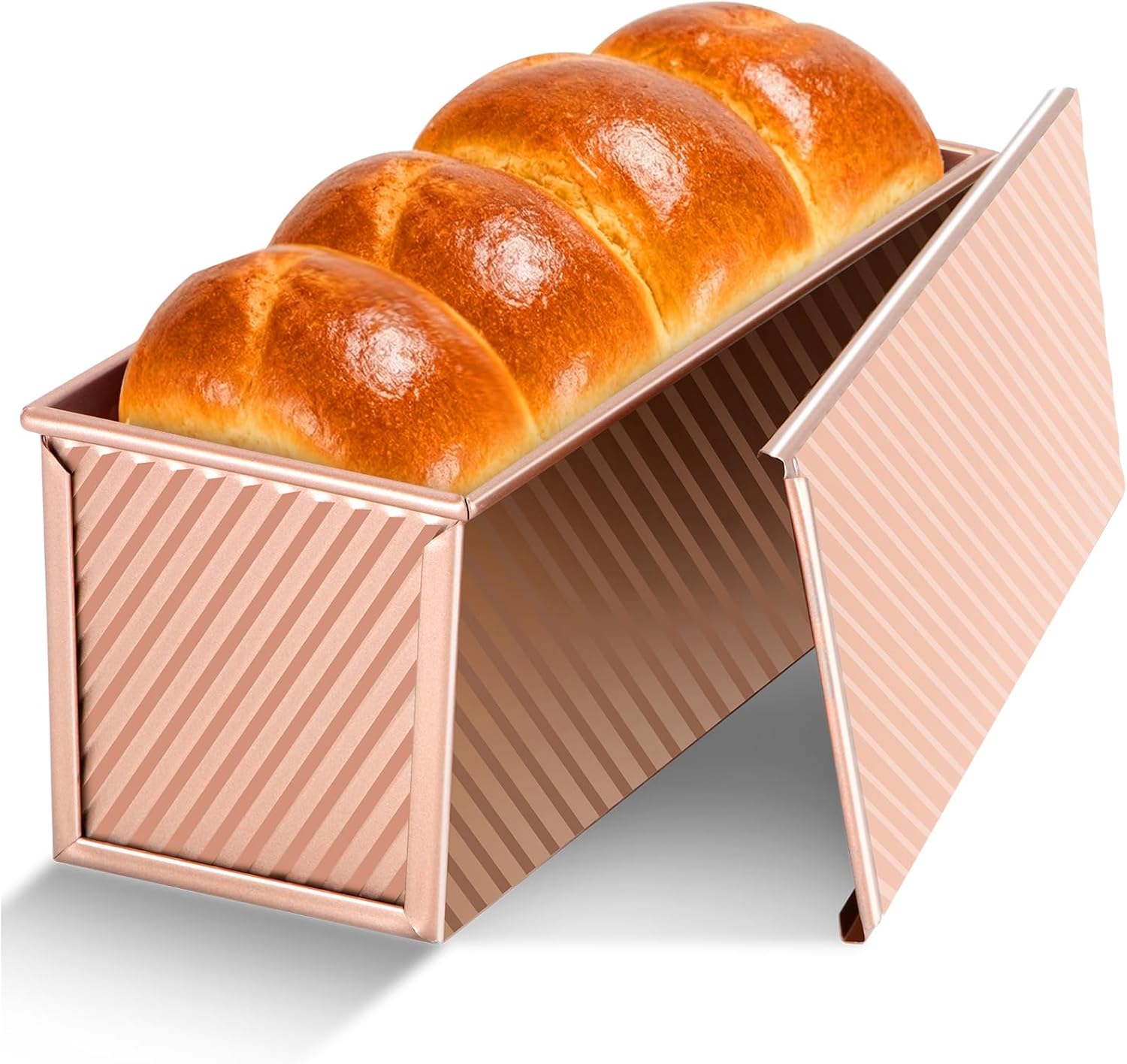 Pullman Loaf Pan with Lid, 13×4 inch, Premium 2.2LB Nonstick Sandwich Bread Loaf Pan for Homemade Sourdough Bread, Heavy Duty Carbon Steel Corrugated Toast Box with Cover for Baking, Bakeware