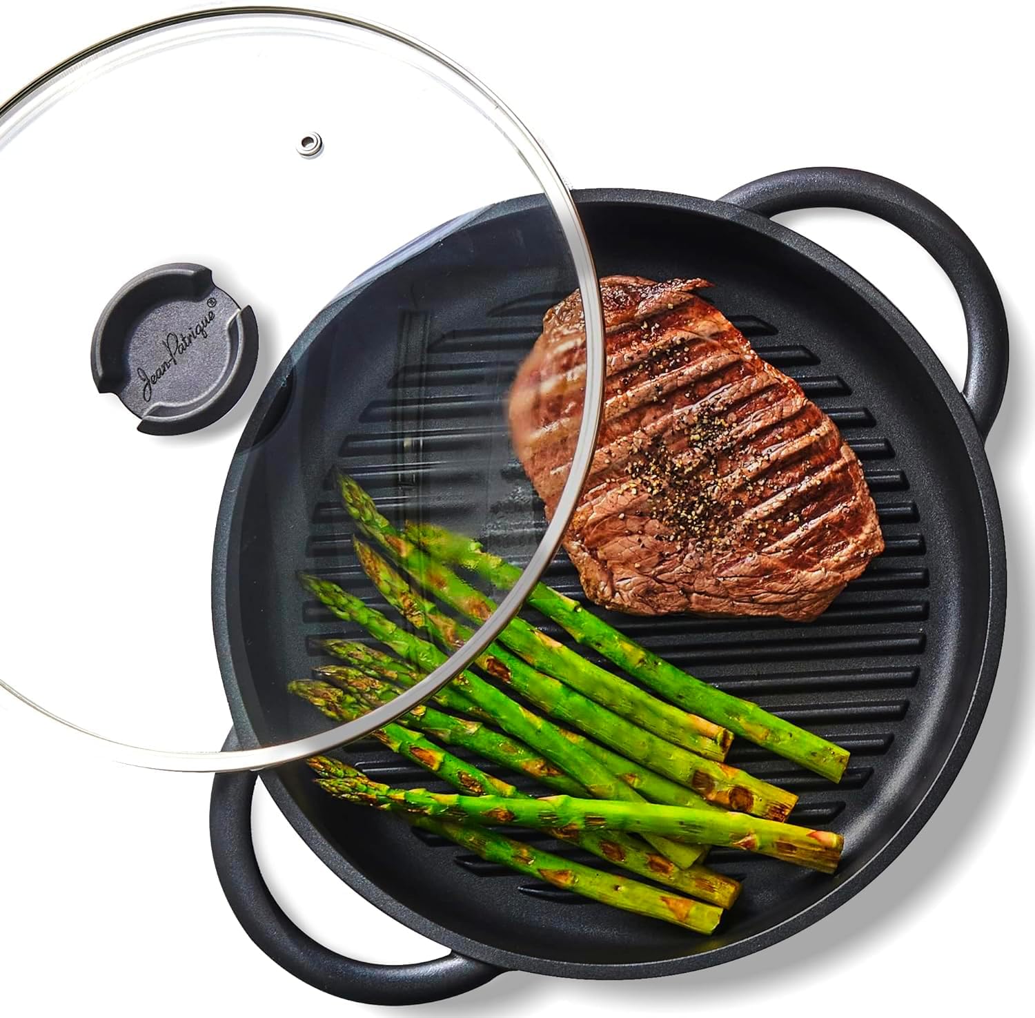 Jean-Patrique The Whatever Pan Cast Aluminum Griddle Pan for Stove Top – Lighter than Cast Iron Skillet Pancake Griddle with Lid – Nonstick Stove Top Grill 10.6″ Diameter
