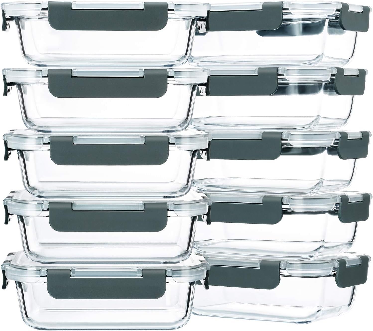 M MCIRCO 10-Pack,22 Oz Glass Meal Prep Containers,Glass Food Storage Containers with lids,Lunch Containers,Microwave, Oven, Freezer and Dishwasher (Gray)