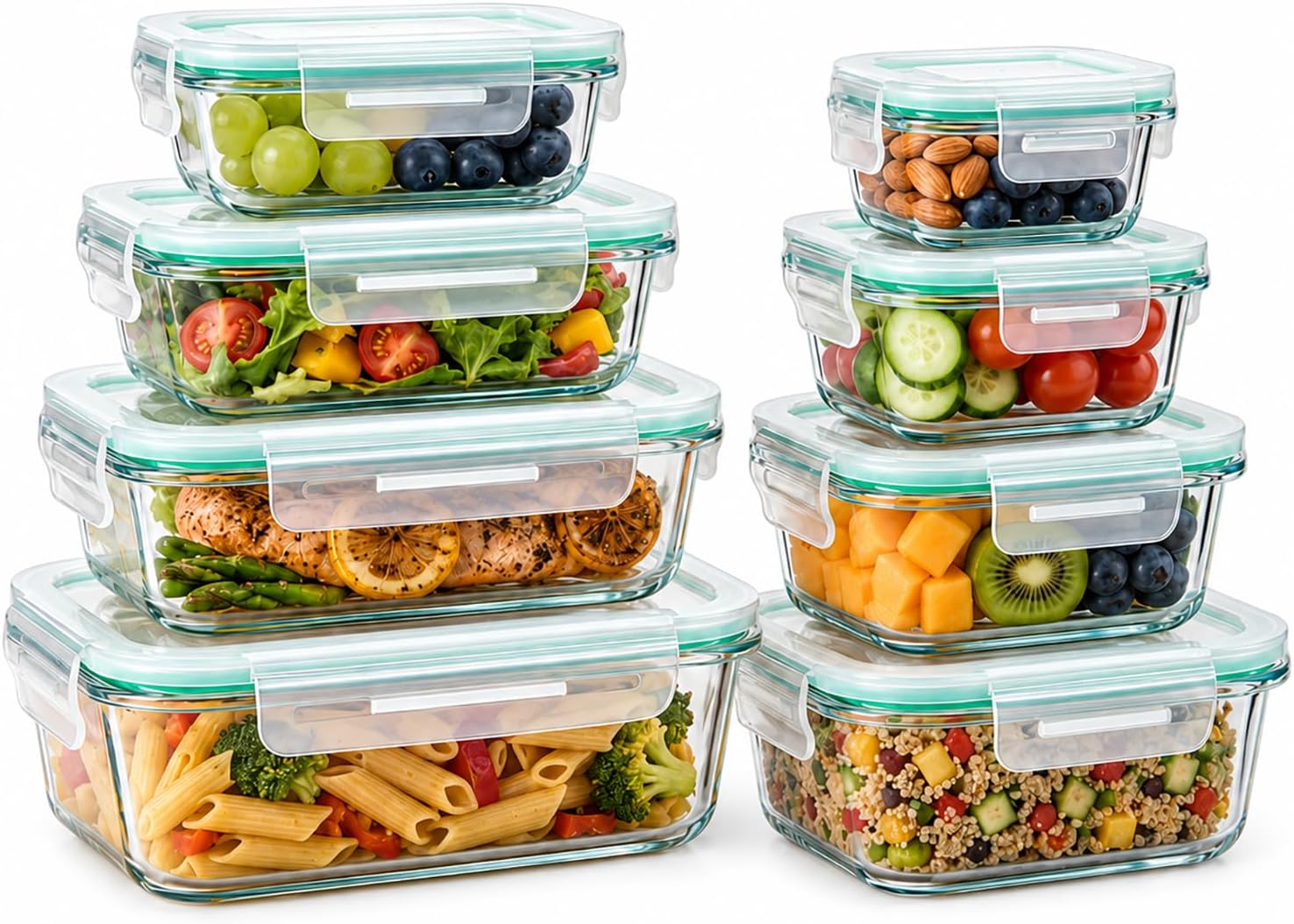 Melovom 8 Pack Glass Food Storage Containers with Lids, Airtight Glass Meal Prep Containers Set, Borosilicate Glass Food Storage Containers, BPA-Free Lids, Microwave, Oven, Freezer & Dishwasher Safe