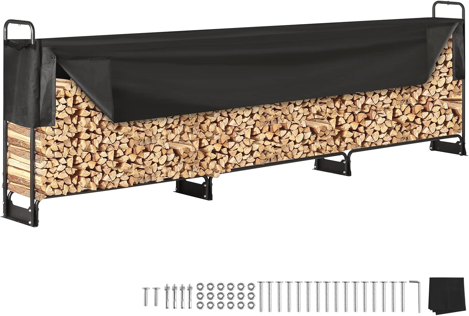 VEVOR 12.7FT Outdoor Firewood Rack with Cover, 152×14.2×46.1in, Heavy Duty Firewood Holder & 600D Oxford Waterproof Cover for Fireplace, Patio, Indoor/Outdoor Log Storage Rack for 3/4 Cord of Firewood