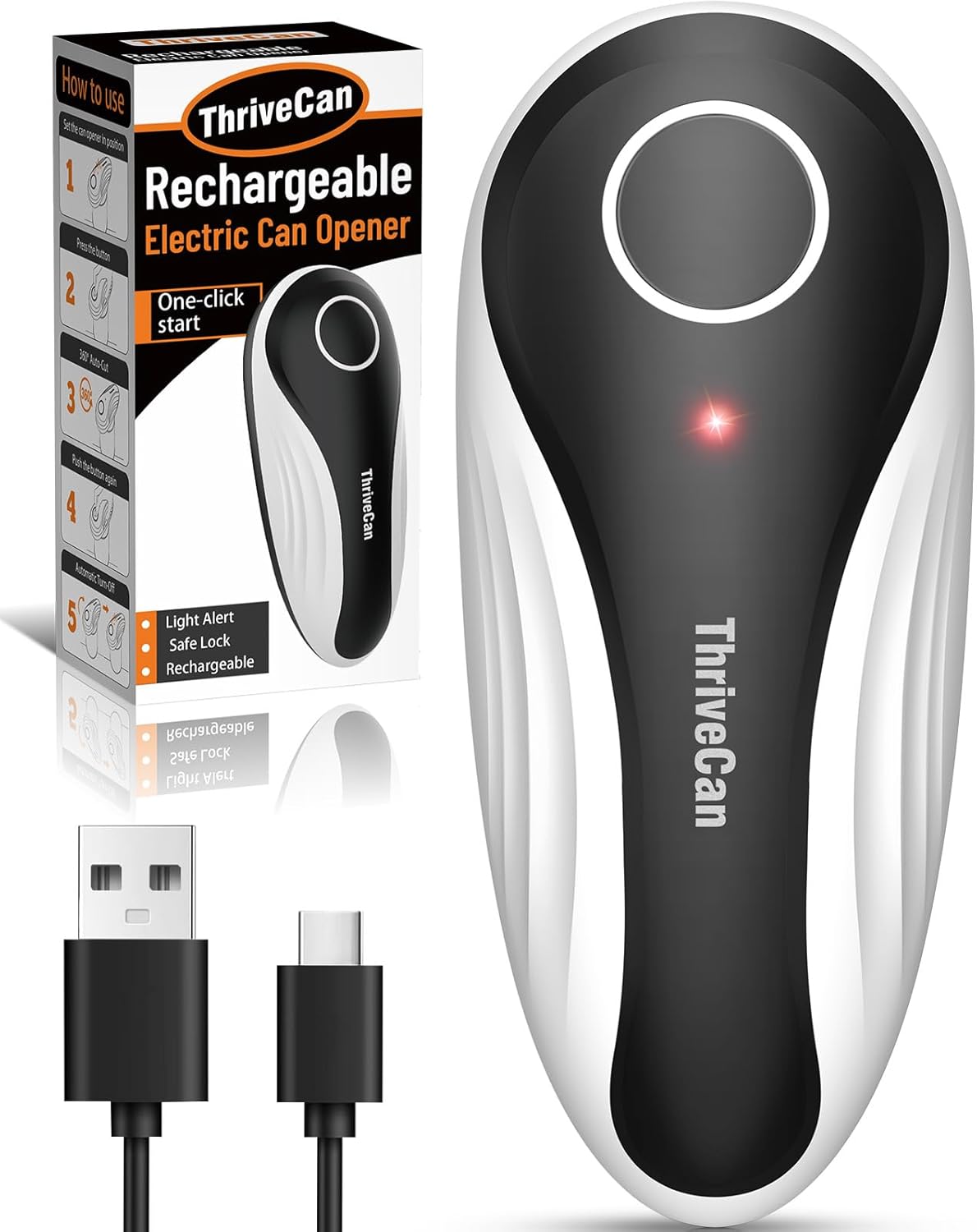 Can Opener Electric, Rechargeable One Press Automatic Can Opener, Side Cut Smooth Edge Hands Free, Fits All Can Sizes, Safe Kitchen Gadget Easy Use Tool for Seniors with Arthritis, Quick Open (Black)