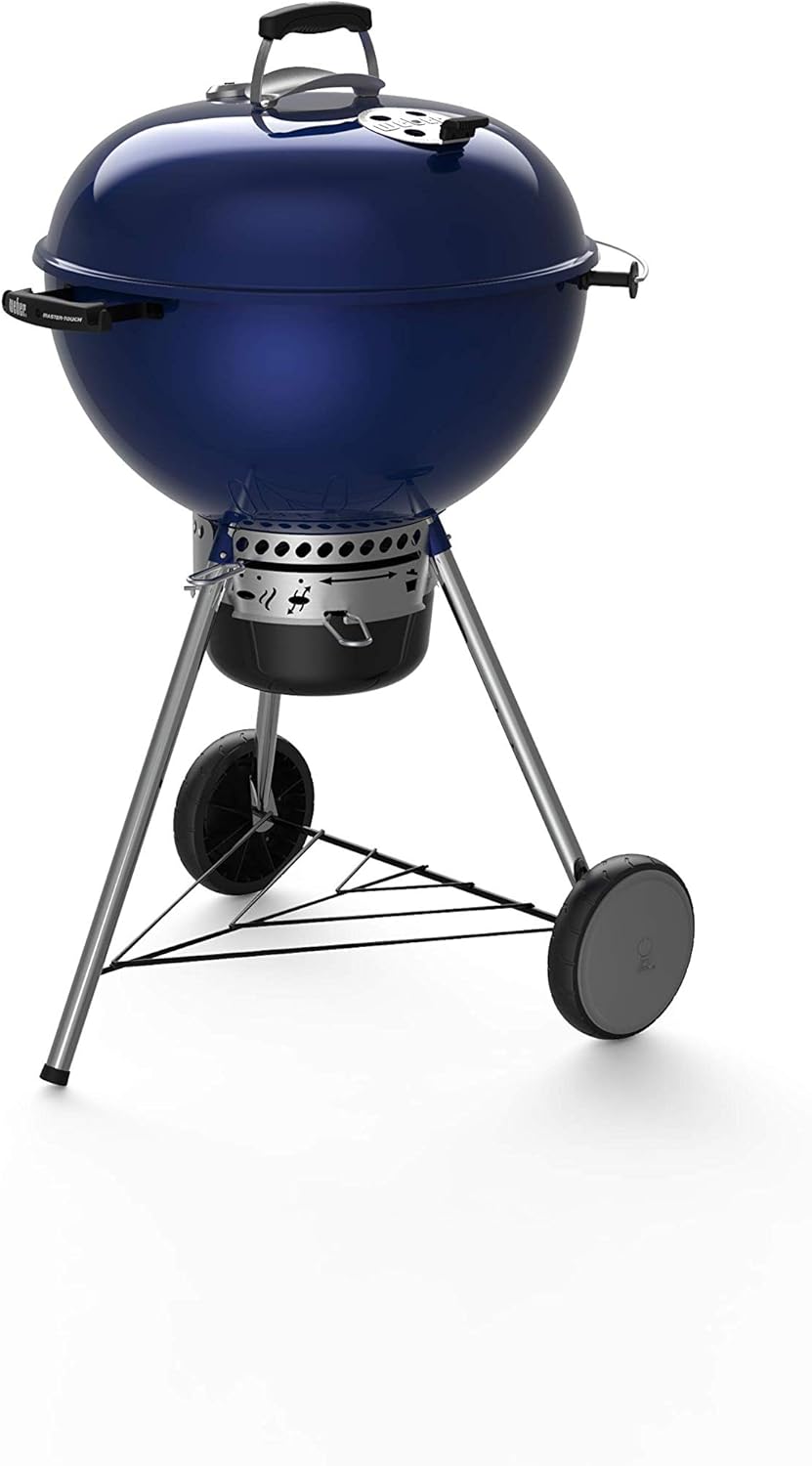 Weber Master-Touch Charcoal Grill, 22-Inch, Deep Ocean Blue – Premium Outdoor BBQ Grill with Tuck-Away Lid Holder & One‑Touch™ Cleaning System, Porcelain‑Enameled Kettle