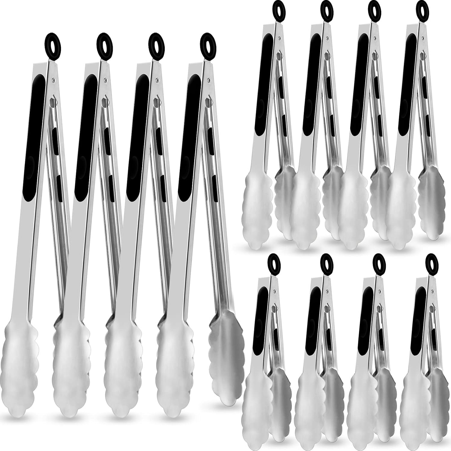 Chengu 12 Pack Stainless Steel Kitchen Tongs 7/9/12 Inches Food Serving Tongs Non Stick Cooking Clips for Kitchen Cooking Barbecue Buffet Wedding Family Gathering Grill Salad