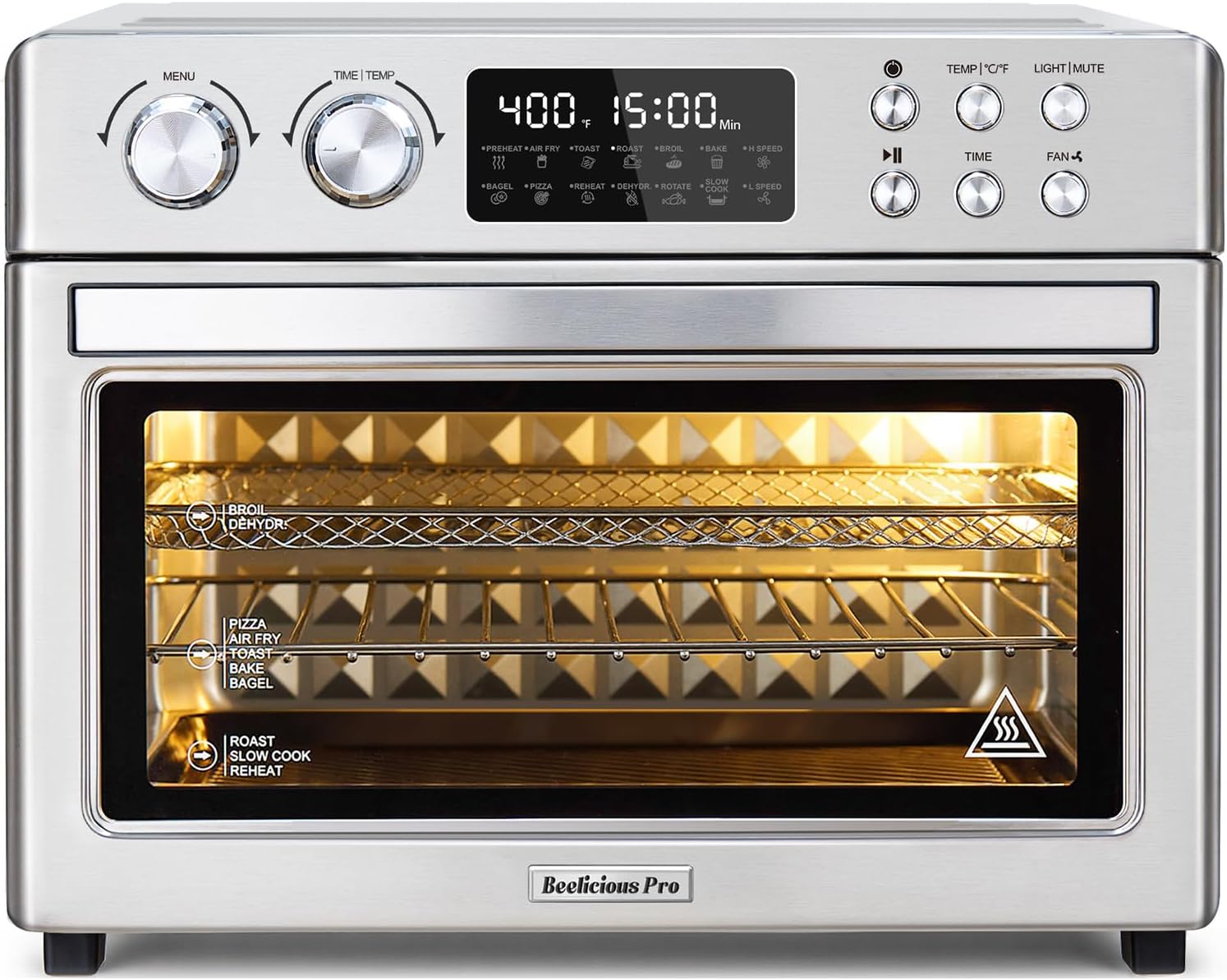 28QT Air Fryer Toaster Oven Combo, Large 12-in-1 Convection Countertop Oven with Next-Gen HeatWave Convection, 3-Layer Cooking, Rotisserie for Chicken, Fits 11″ Pizza, All Accessories, Stainless Steel