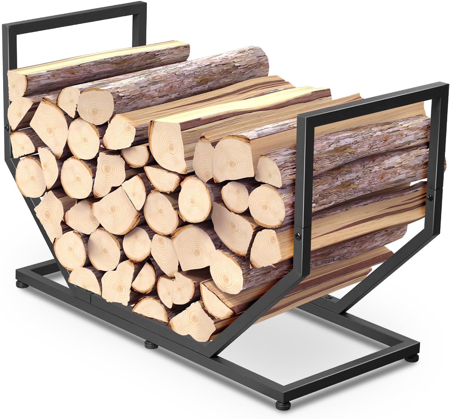 Firewood Rack Outdoor Indoor,31 Inch Firewood Holder,2.58ft Heavy Duty Metal Firepace Log Holder,Wood Storage Rack With Adjustable Feet,Black
