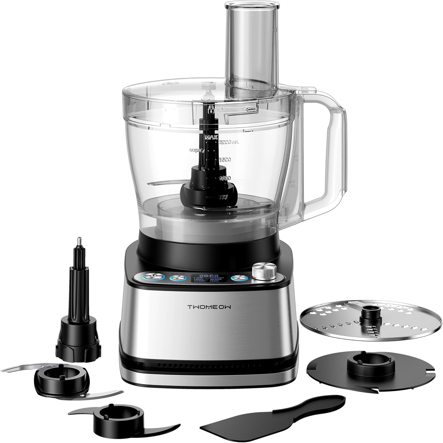 Food Processor, 4 Programs & Pulse,1000W Max Power,12 Cups Total Volume for Slicing, Mincing, Dicing, Shredding, Puree, Dough and Vegetable Chopper Clean Bowl Scraper, Stainless Steel
