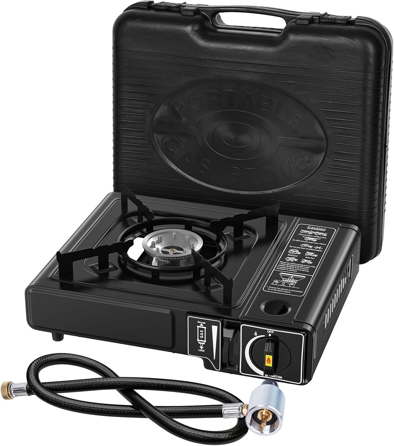 Dual Fuel Camping Stove 7800 BTU – Portable Butane & Propane Stove with Carrying Case & Propane Adapter Hose, Lightweight for Backpacking, Outdoor Cooking – Automatic Ignition & Precise Control