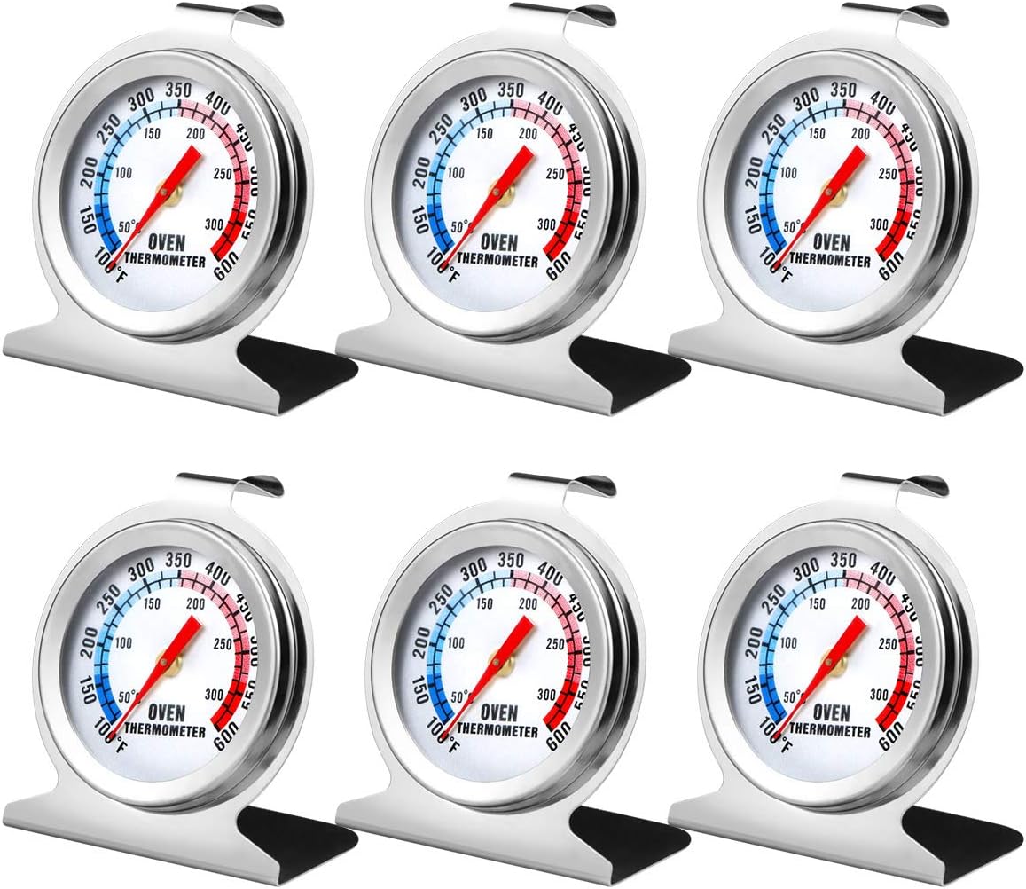 6PCS in Oven Thermometer – Stainless Steel Kitchen Cooking/Grill/Fry/Chef/Smoker/BBQ Baking Temperature Thermometer – Classic Series Large Dial Thermometer (6)
