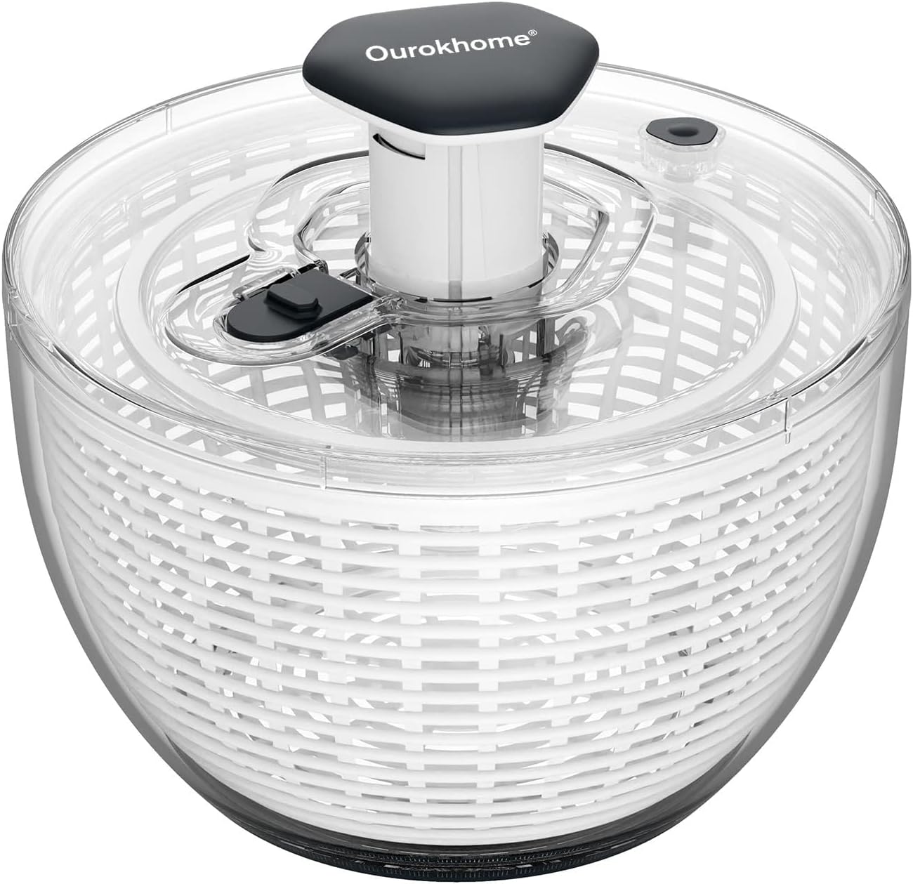 Ourokhome 6.3 QT Salad Spinner with Fully Removable Lid, Large Lettuce Dryer with One-Hand Press Pump, Instant Stop Brake Button and Retractable Handle, Vegetable Washer & Spinner for Greens and Herbs