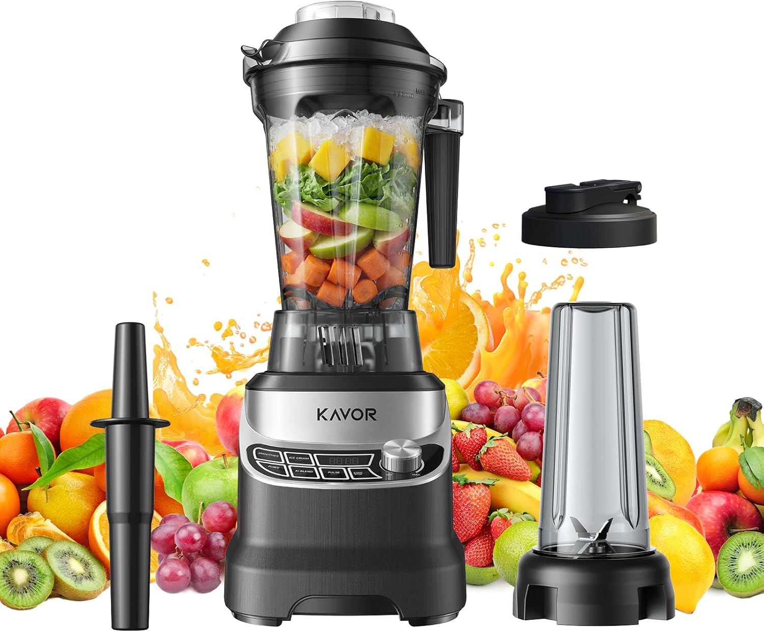 Smoothie Blender, 2400W High Speed Countertop Blender for Kitchen, Heavy Duty Blender with 64oz Pitcher & 24oz To-Go Cup, AI Smart One-Touch & Stepless Speed for Ice, Shakes and Puree
